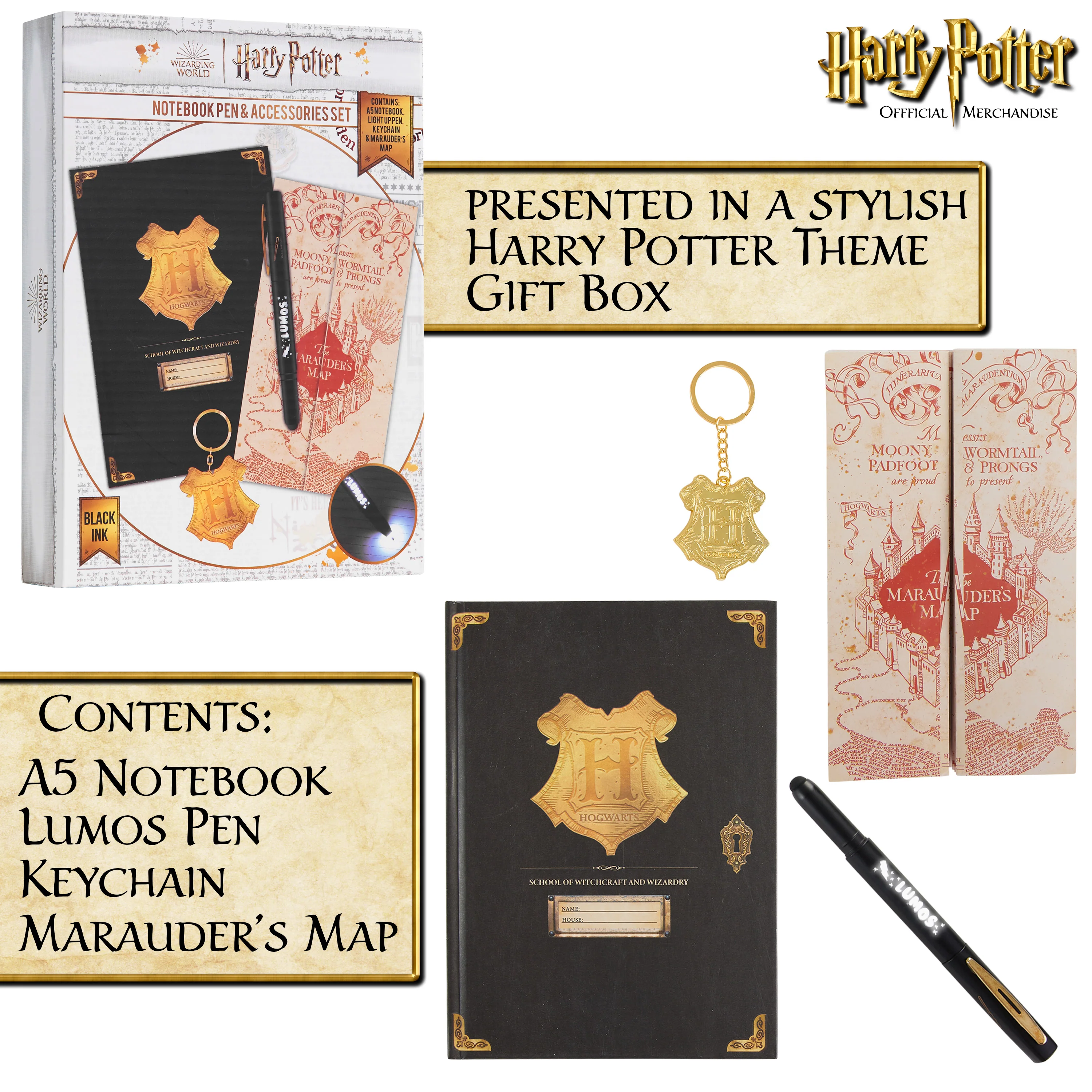 Harry Potter Stationery Set with Notebook and Pen Set Key Ring and Marauders Map - Image 7