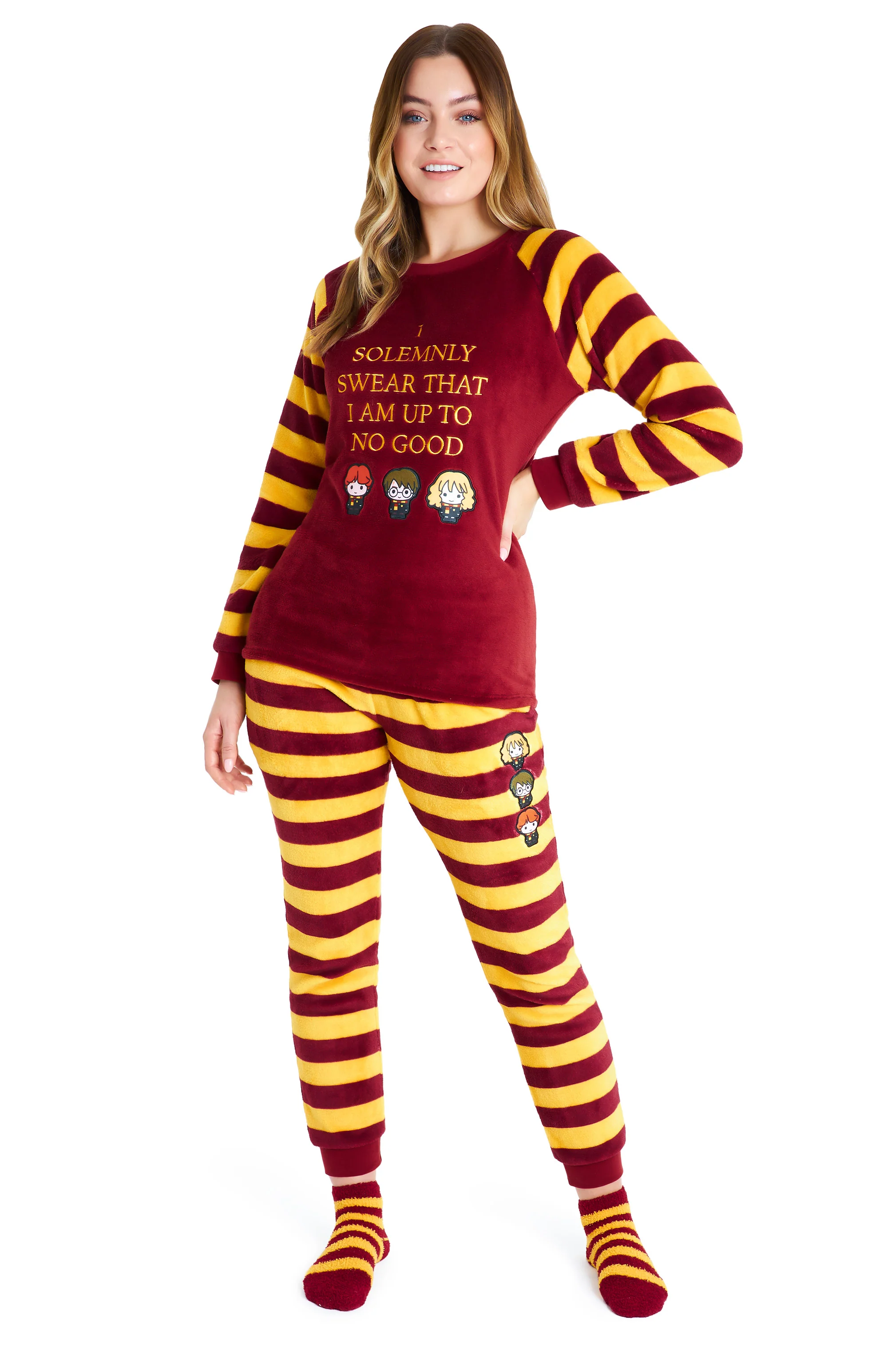 Harry Potter Womens Pyjamas, Fleece Loungewear Fluffy Socks Gift Set