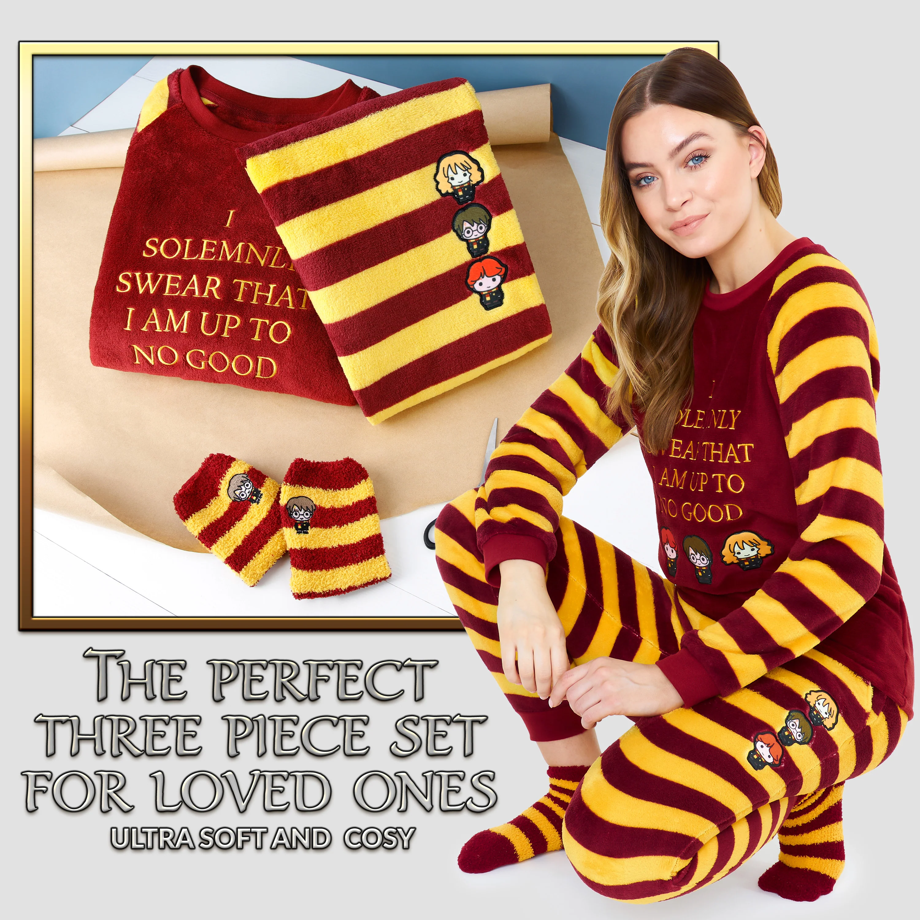 Harry Potter Womens Pyjamas, Fleece Loungewear Fluffy Socks Gift Set - Image 2