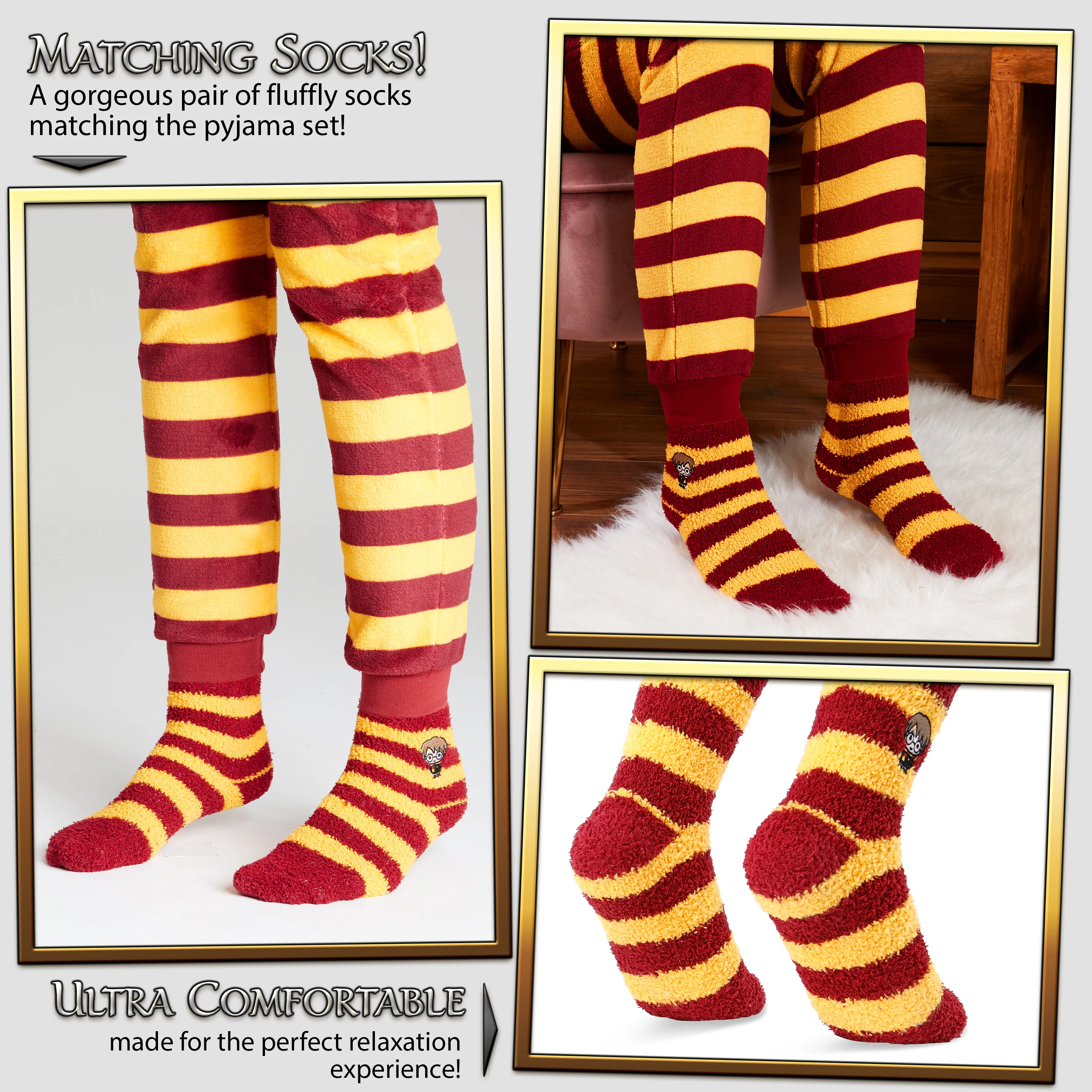 Harry Potter Womens Pyjamas, Fleece Loungewear Fluffy Socks Gift Set - Image 4