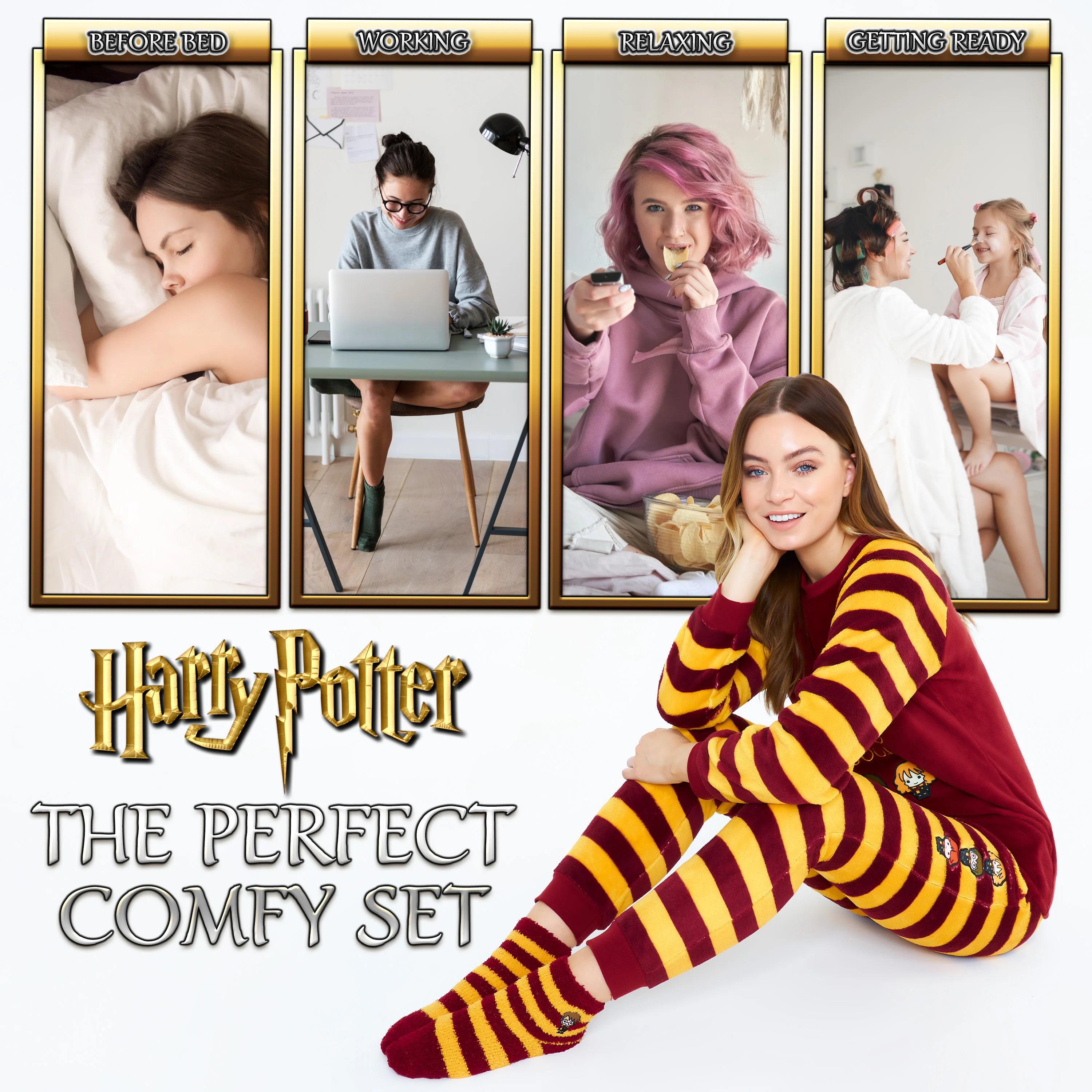 Harry Potter Womens Pyjamas, Fleece Loungewear Fluffy Socks Gift Set - Image 5