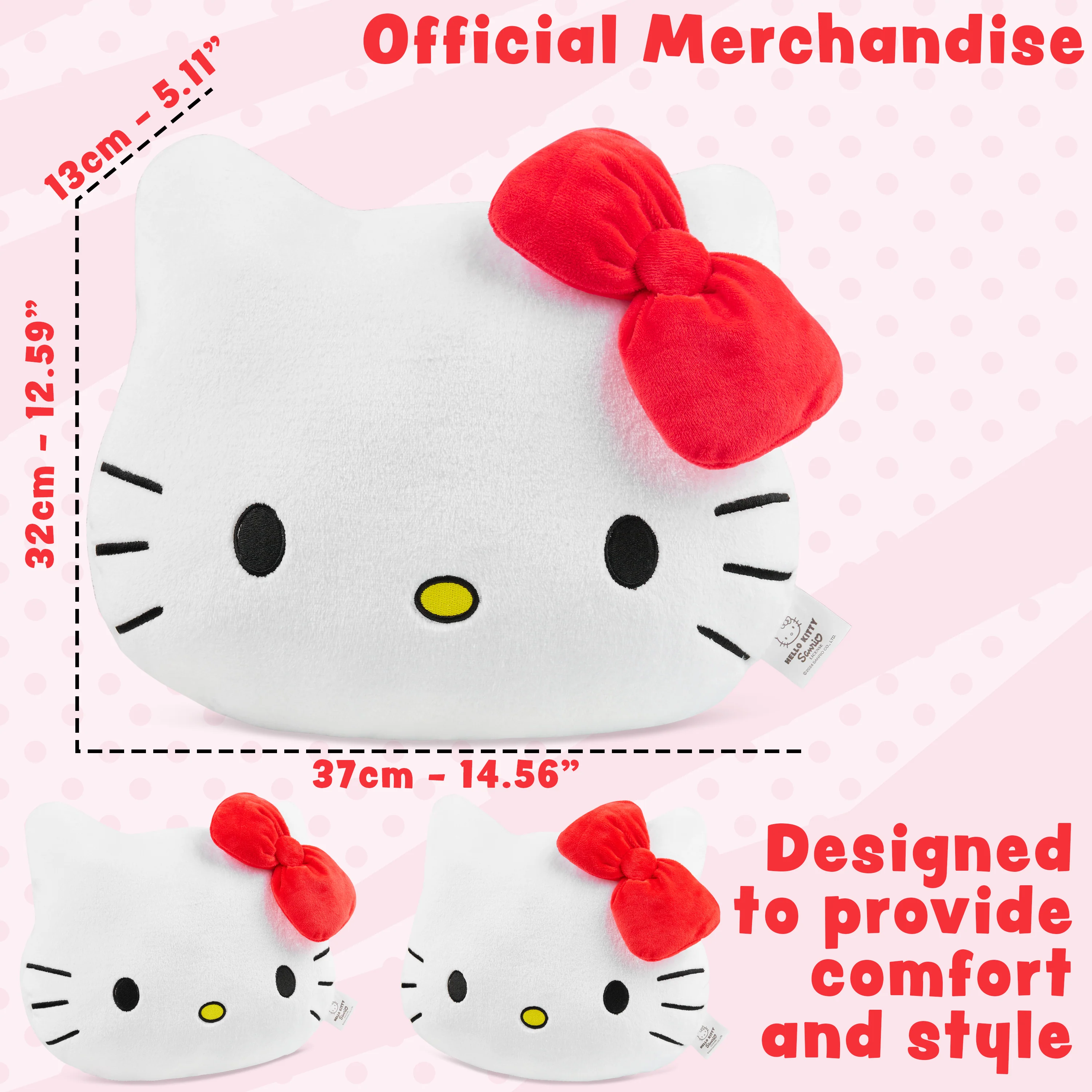 Hello Kitty 3D Plush Pillow Cushion for Bed, Sofa, Cuddle Cushion Women Teens Kids Kawaii Bedroom Accessories 37 x 32cm Gifts for Her - Image 3