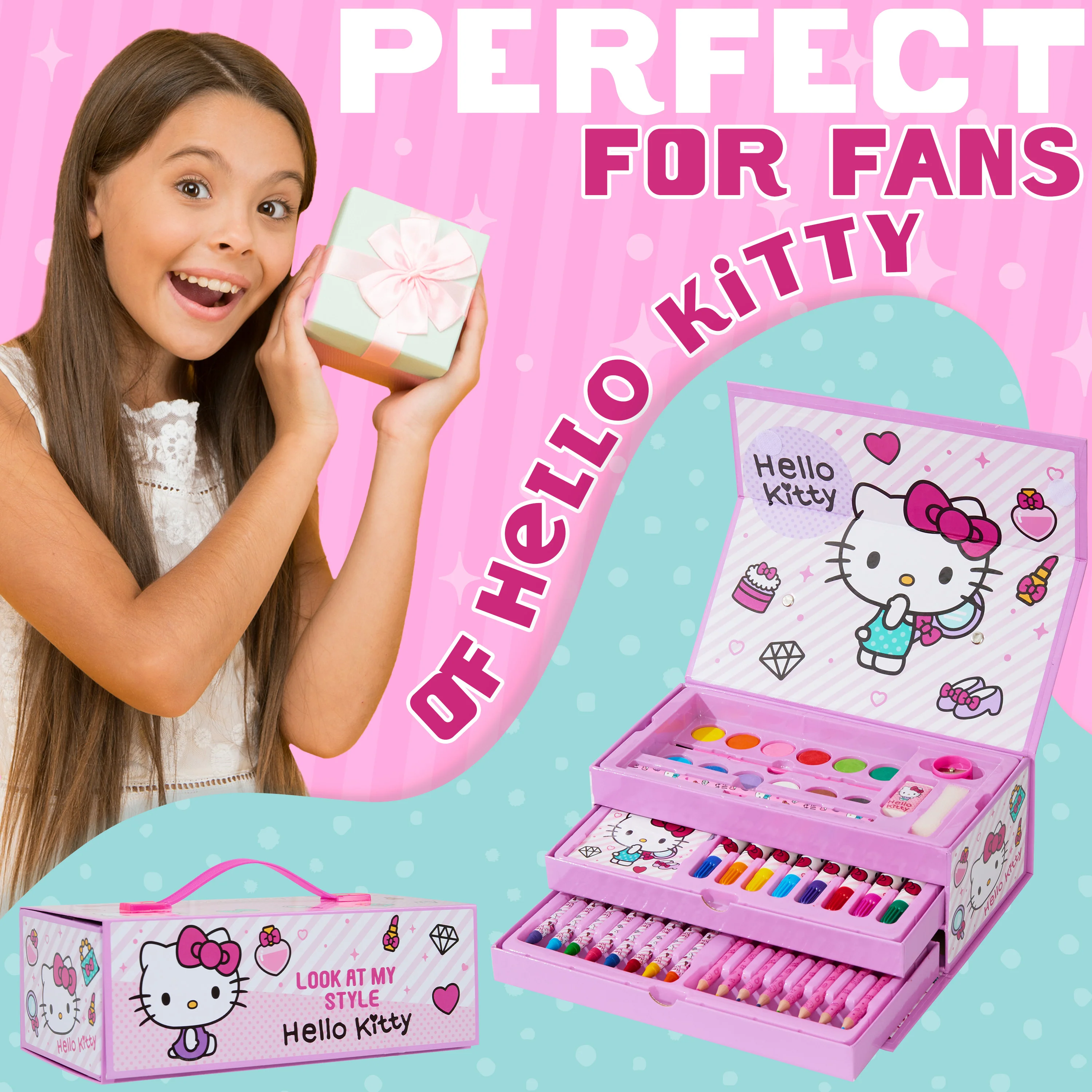 Hello Kitty Art Set for Kids, Painting, Drawing and Colouring Art Supplies in Carry Case - Image 3