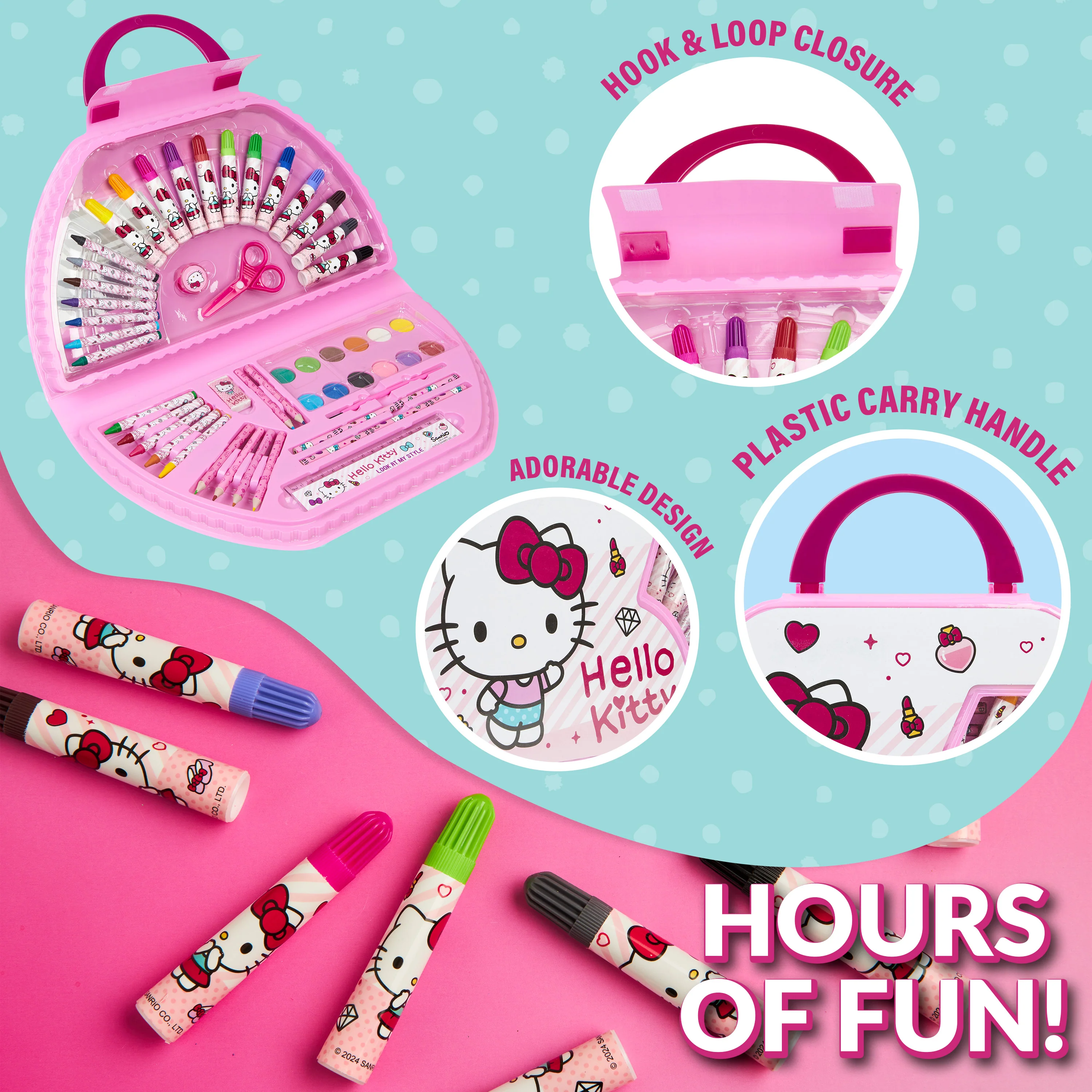 Hello Kitty Art Set for Kids, Painting, Drawing and Colouring Art Supplies in Carry Case - Image 4
