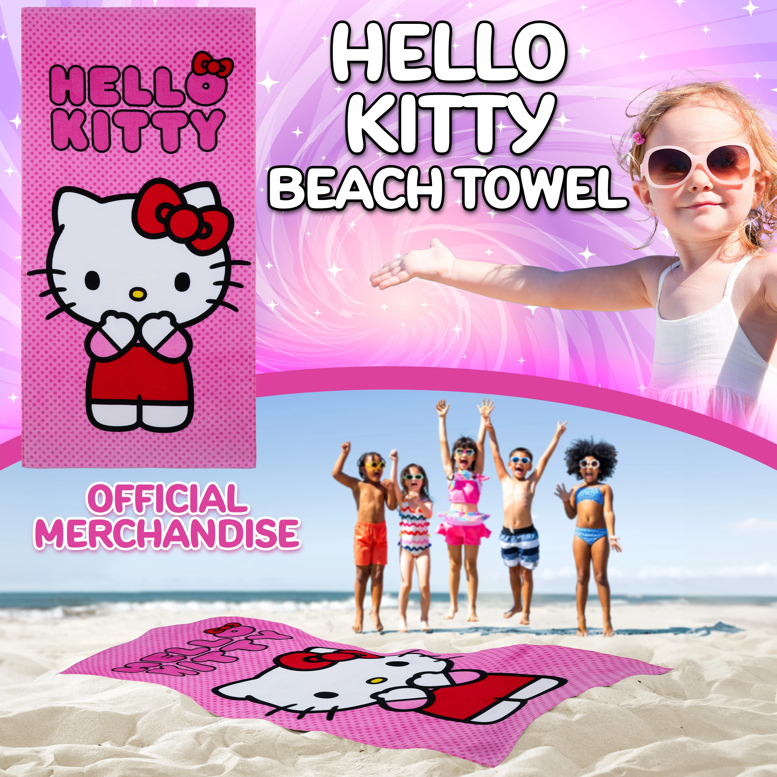 Hello Kitty Asciugamano Bambina Ragazza Donna Teli Mare Assorbente Asciugatura Rapida Kawaii Asciugamani da Bagno 140x70cm Anime Accessori Viaggio (Rosa, 70x140cm) - Image 2