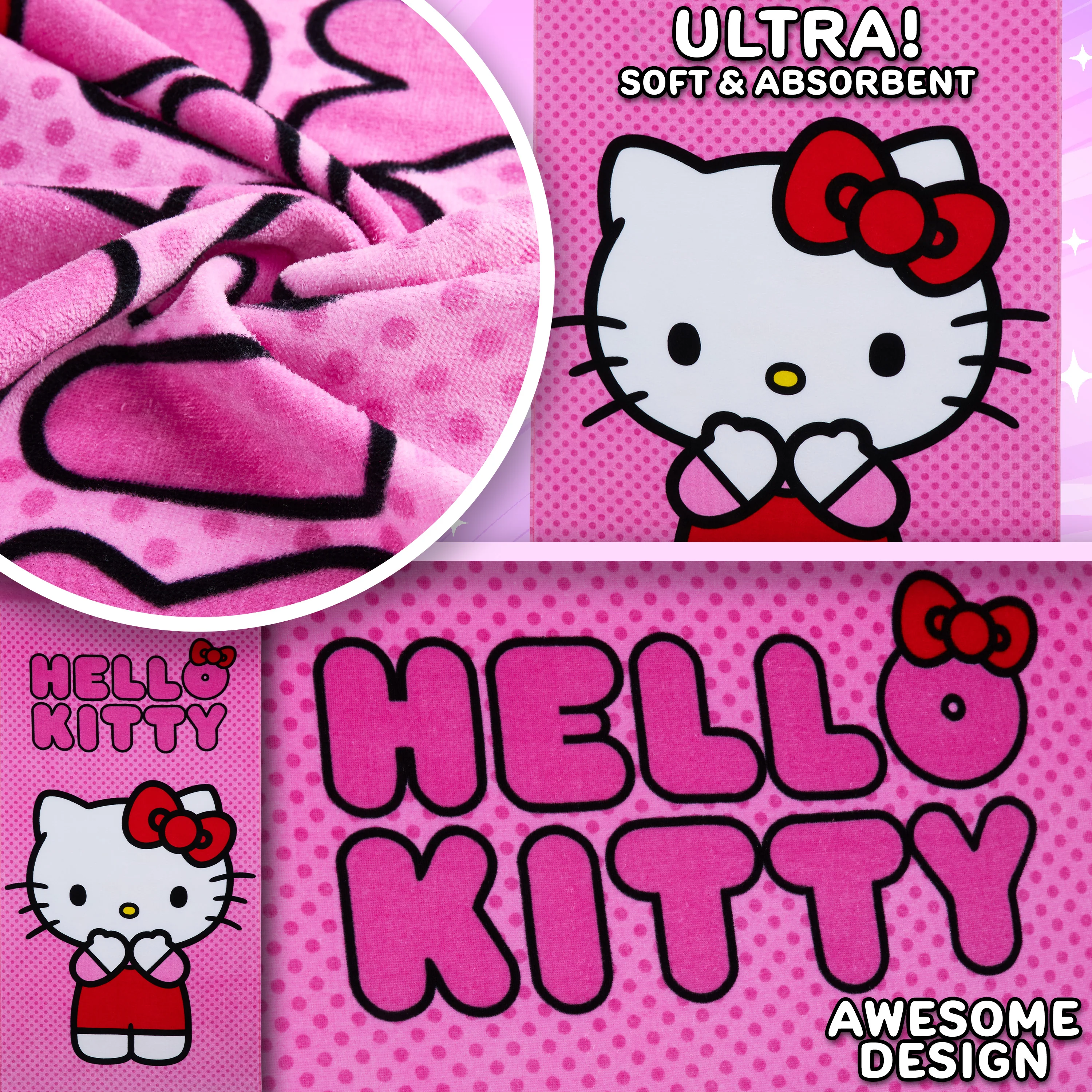 Hello Kitty Asciugamano Bambina Ragazza Donna Teli Mare Assorbente Asciugatura Rapida Kawaii Asciugamani da Bagno 140x70cm Anime Accessori Viaggio (Rosa, 70x140cm) - Image 4