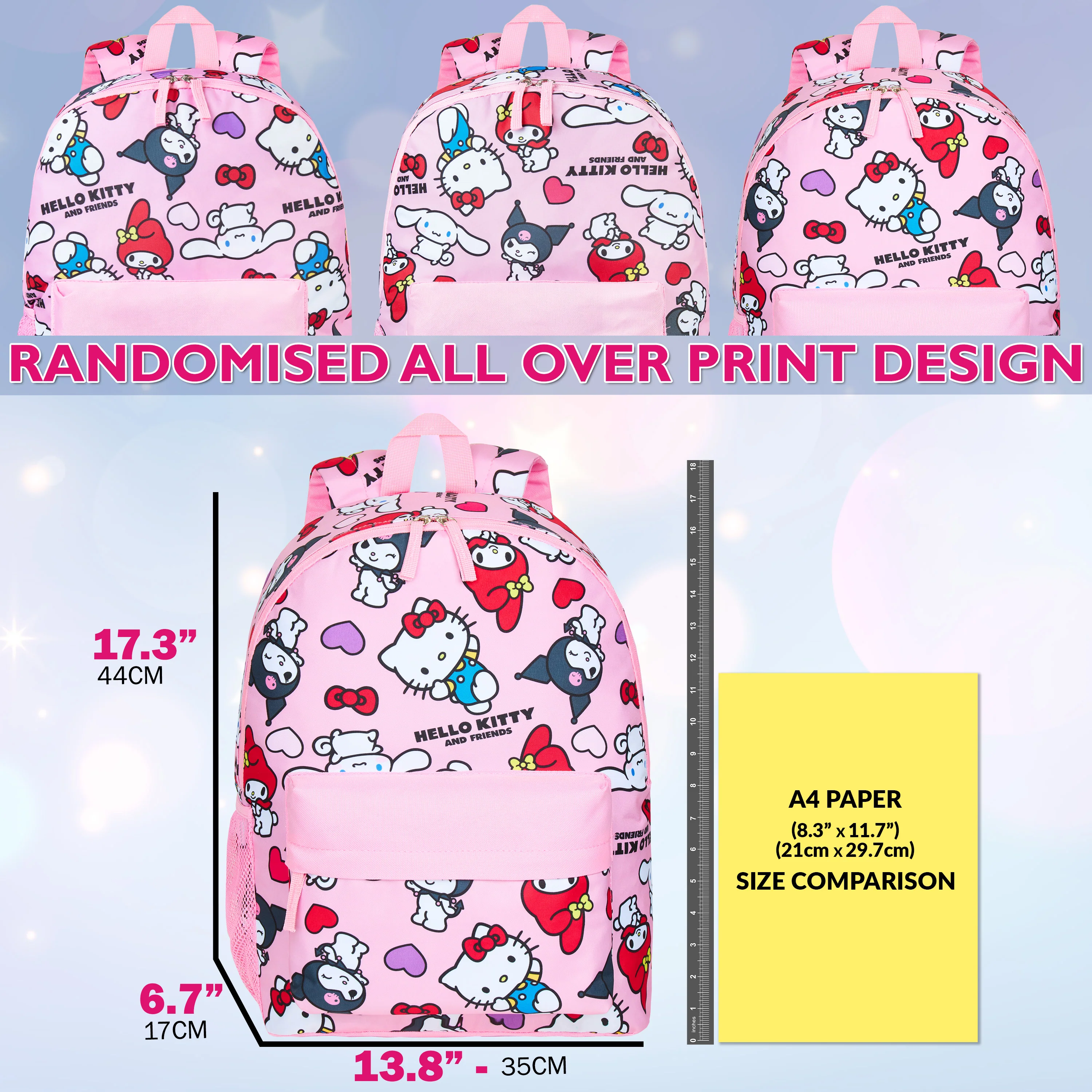 Hello Kitty Backpack Girls Teens Kawaii Rucksack All Over Print Kuromi My Melody School Bag Sports Travel PE Kit Daypack Anime Gifts for Girls - Image 2