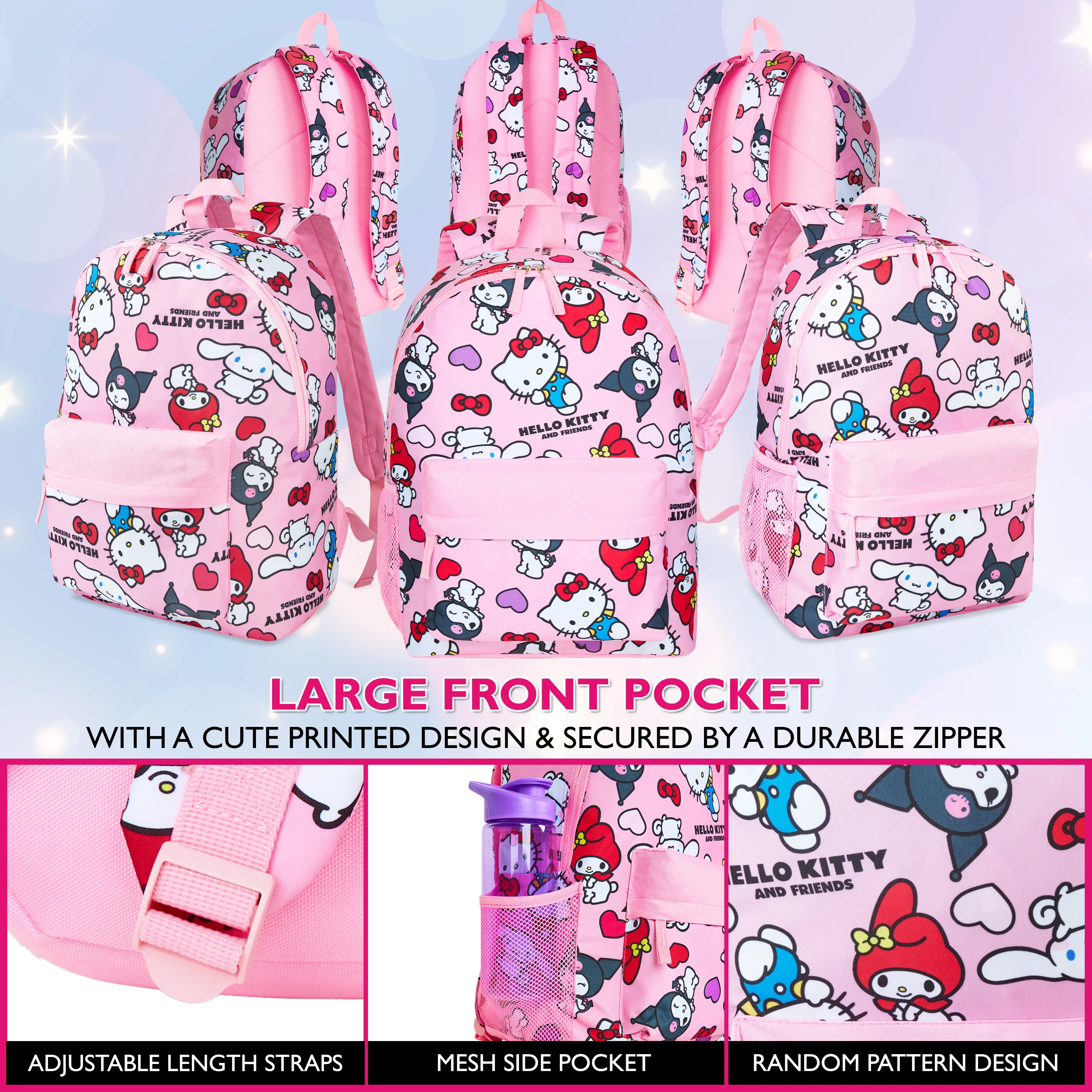 Hello Kitty Backpack Girls Teens Kawaii Rucksack All Over Print Kuromi My Melody School Bag Sports Travel PE Kit Daypack Anime Gifts for Girls - Image 4