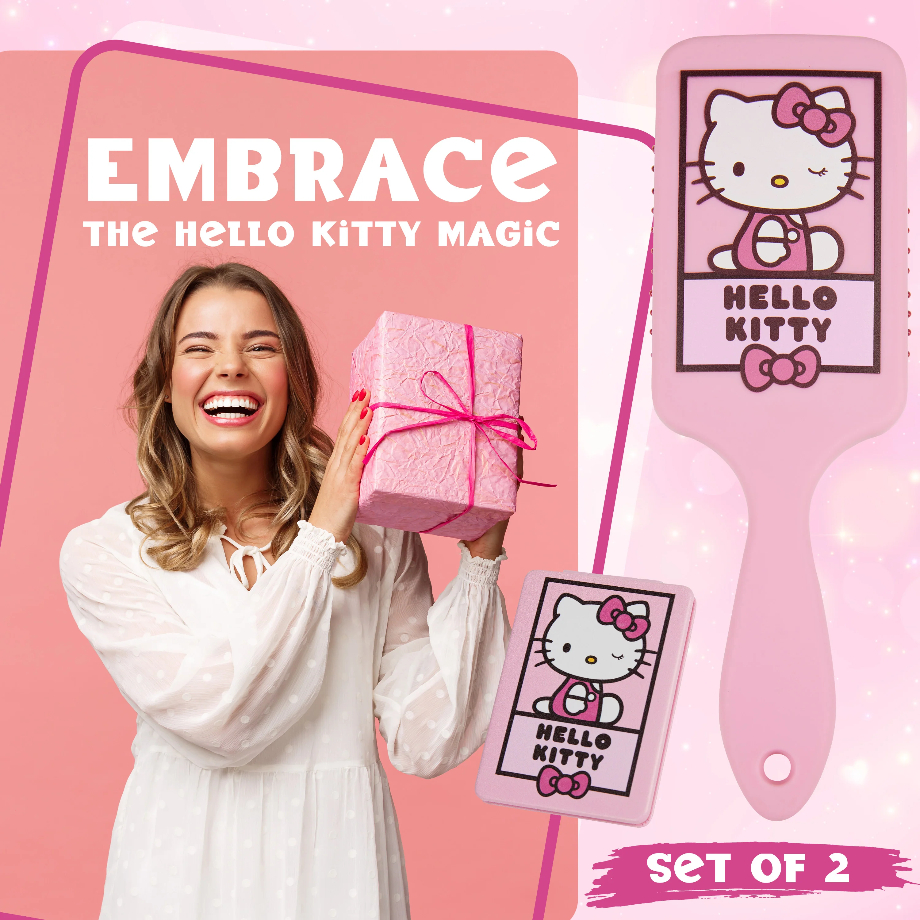 Hello Kitty Detangle Hair Brush for Women, Teenagers, and Girls, Kawaii Hair Accessories - Cute Gifts for Her (Hello Kitty Brush & Mirror) - Image 3