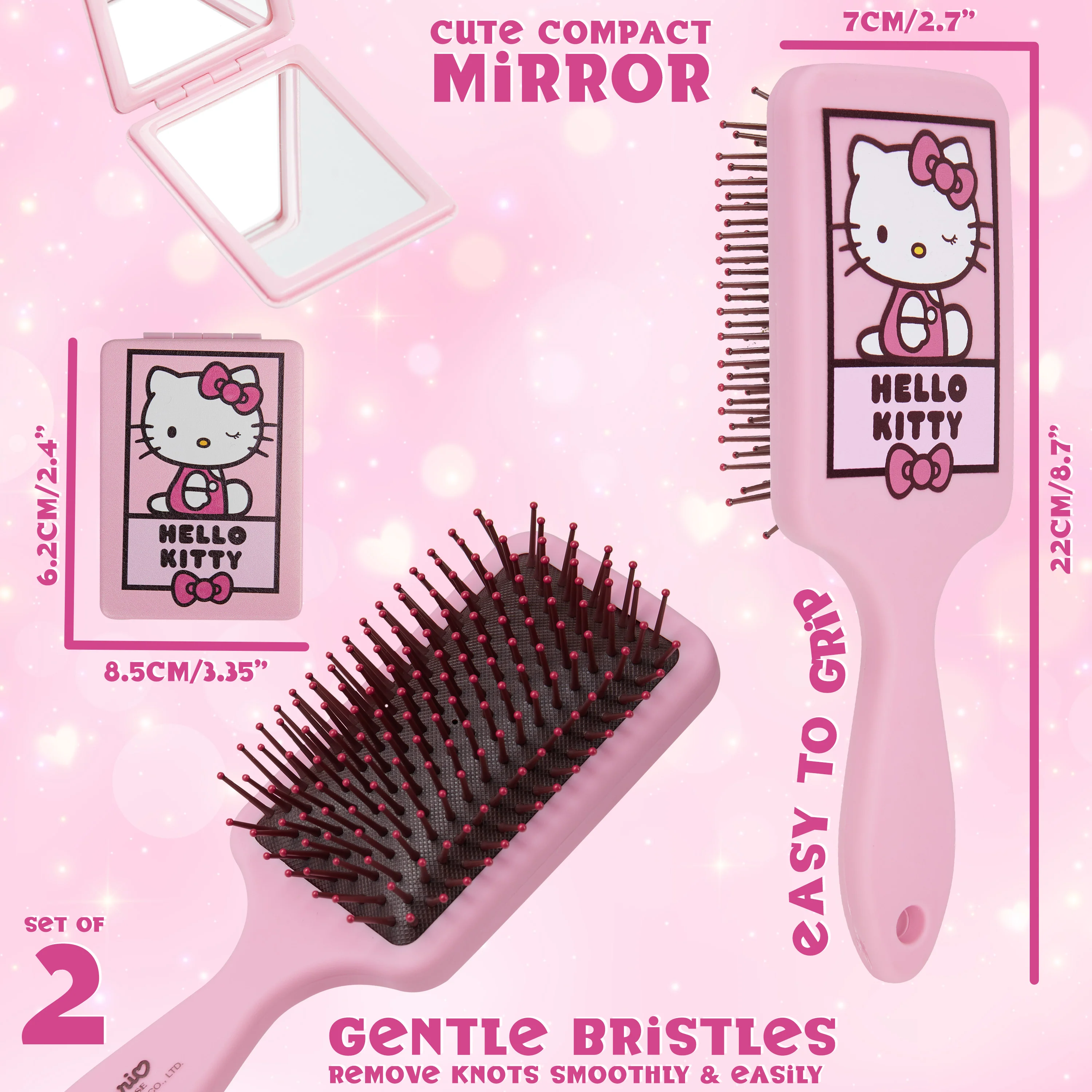 Hello Kitty Detangle Hair Brush for Women, Teenagers, and Girls, Kawaii Hair Accessories - Cute Gifts for Her (Hello Kitty Brush & Mirror) - Image 4