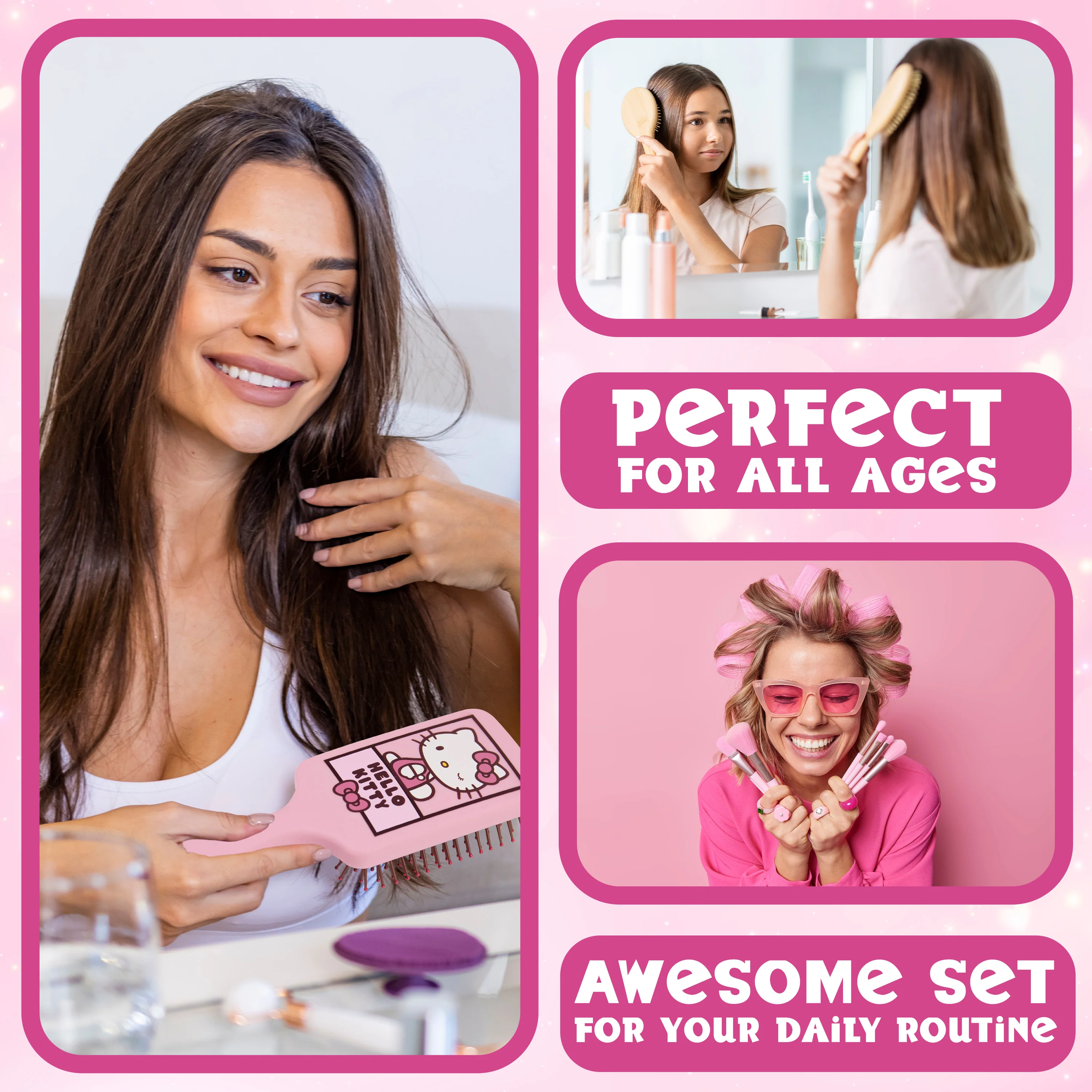 Hello Kitty Detangle Hair Brush for Women, Teenagers, and Girls, Kawaii Hair Accessories - Cute Gifts for Her (Hello Kitty Brush & Mirror) - Image 5