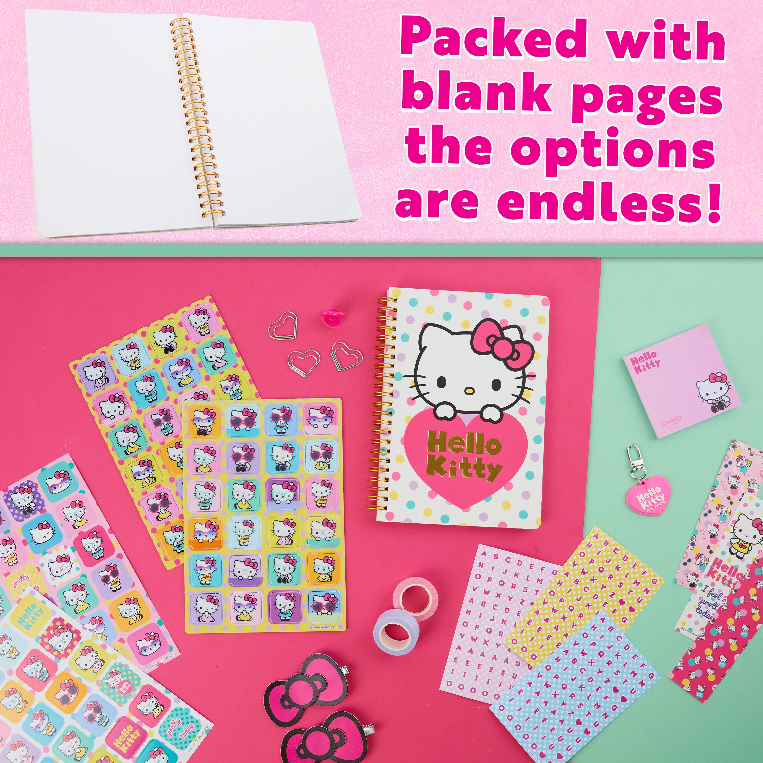 Hello Kitty DIY Journal Kit for Girls Teens A5 Diary Kawaii Art Supplies Stickers Sticky Notes Keyring Coloured Pens Arts and Crafts Anime Gifts - Image 3