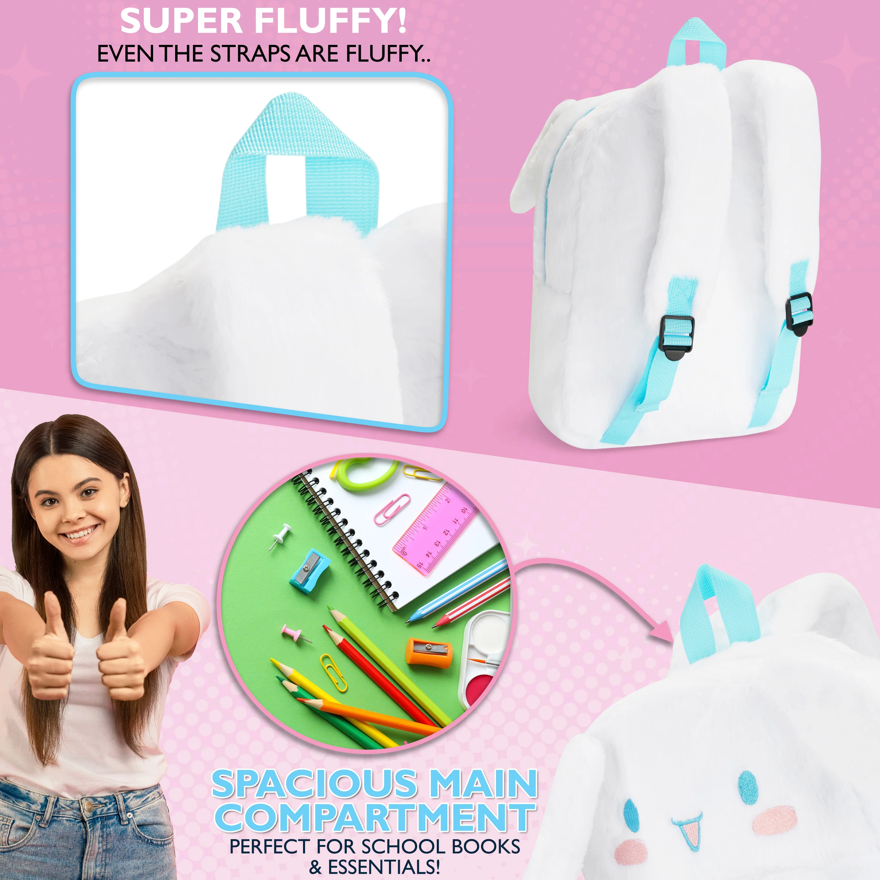 Hello Kitty Fluffy Girls Backpack Cute Plush Kawaii Rucksack Kids Teens - Image 17