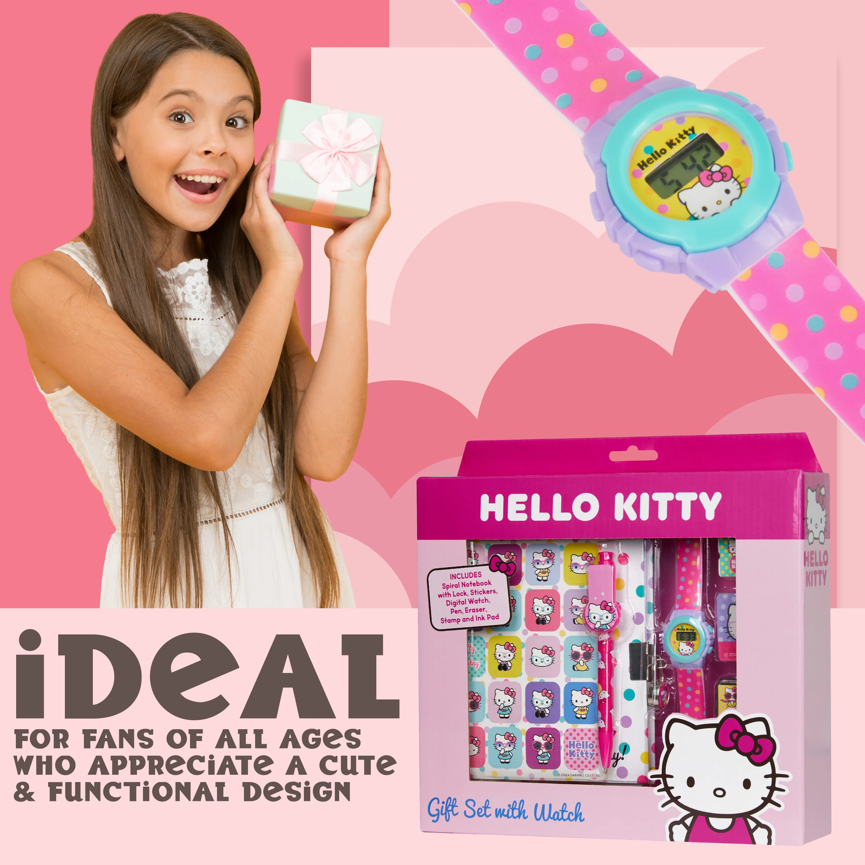 Hello Kitty Girls Digital Watch & Accessories Set, Kawaii Colourful Watch with Plastic Strap Diary Ink Stamps, Girls Gifts - Image 2