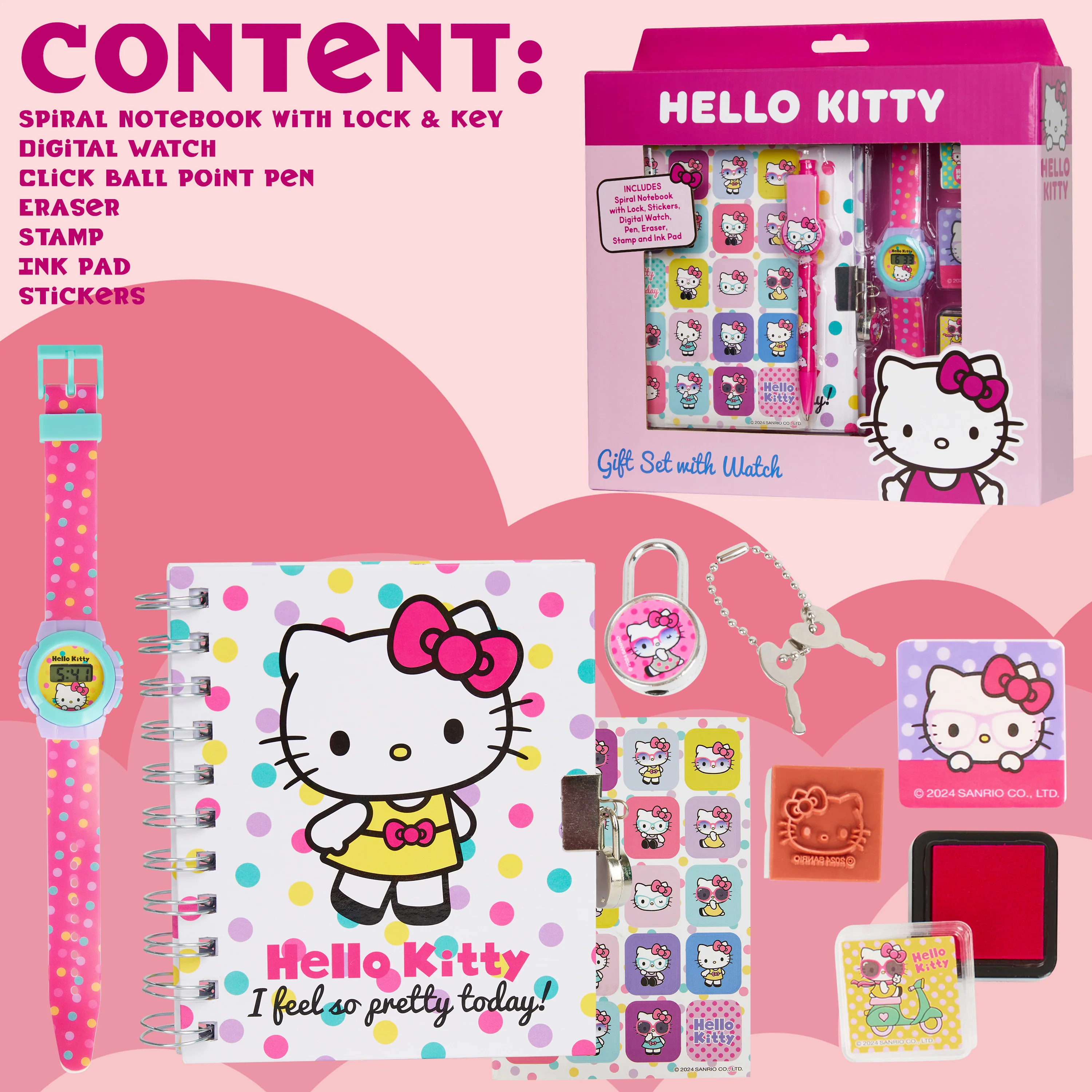 Hello Kitty Girls Digital Watch & Accessories Set, Kawaii Colourful Watch with Plastic Strap Diary Ink Stamps, Girls Gifts - Image 6