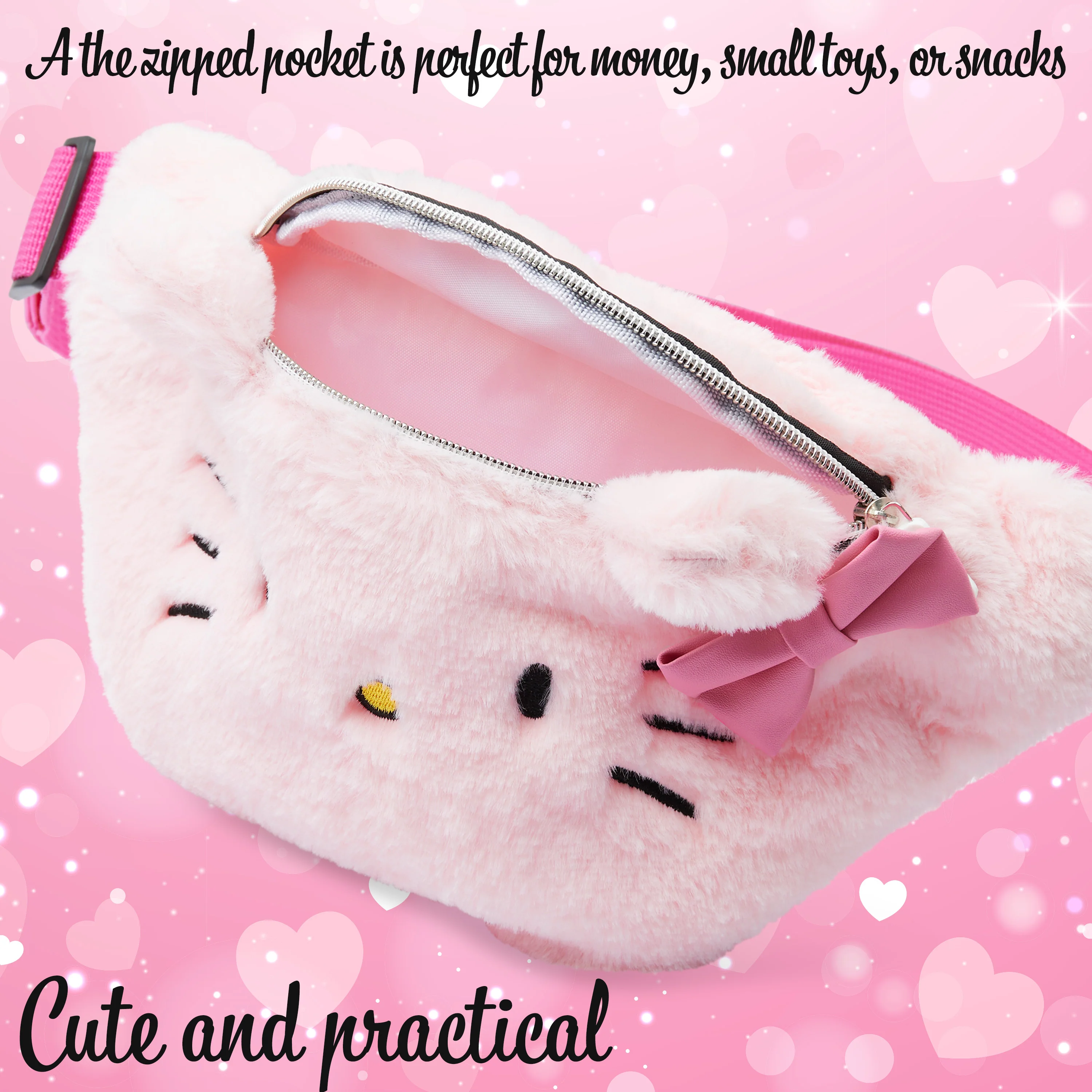 Hello Kitty Girls Fluffy Bum Bag with Adjustable Strap - Gifts for Her (Pink) - Image 4