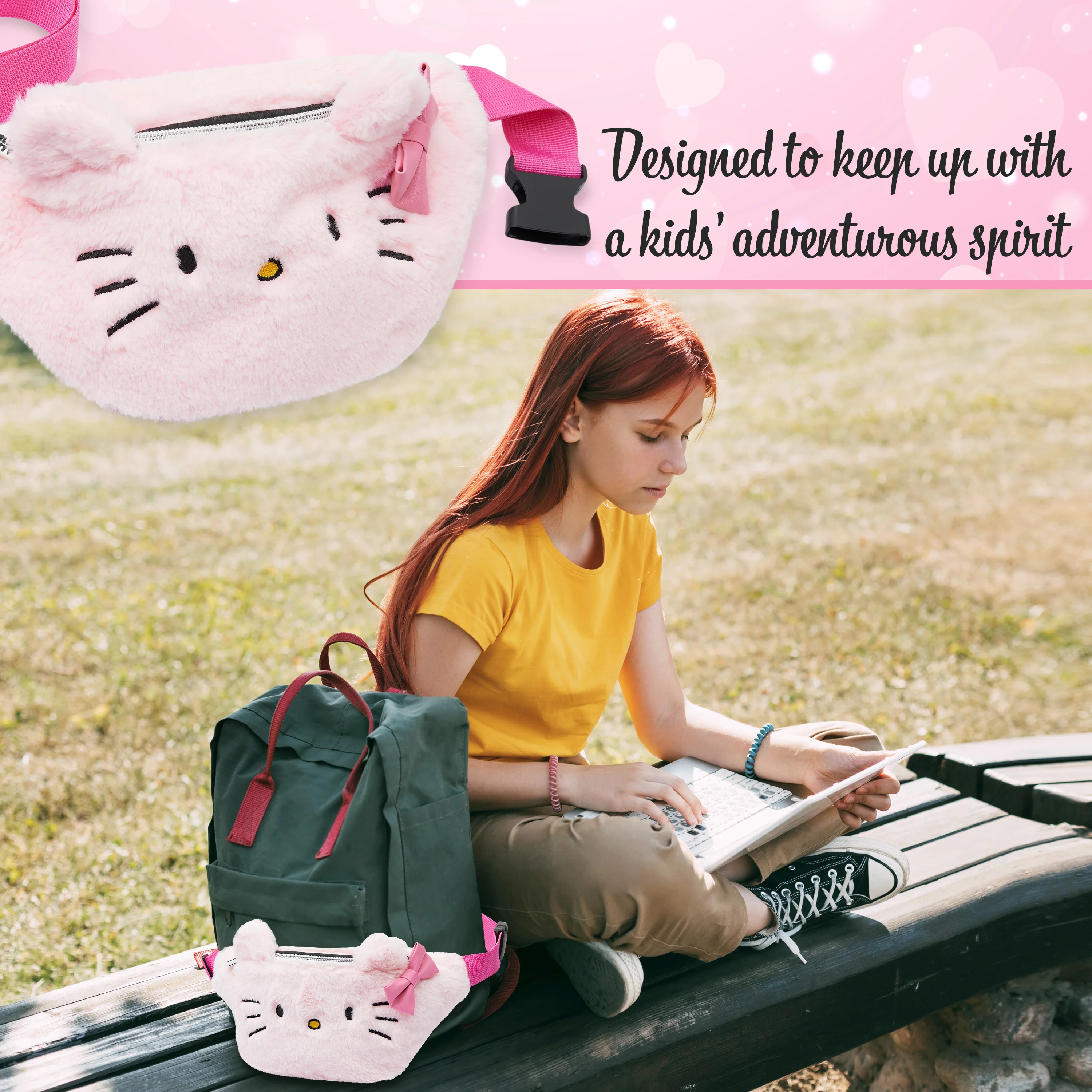 Hello Kitty Girls Fluffy Bum Bag with Adjustable Strap - Gifts for Her (Pink) - Image 5