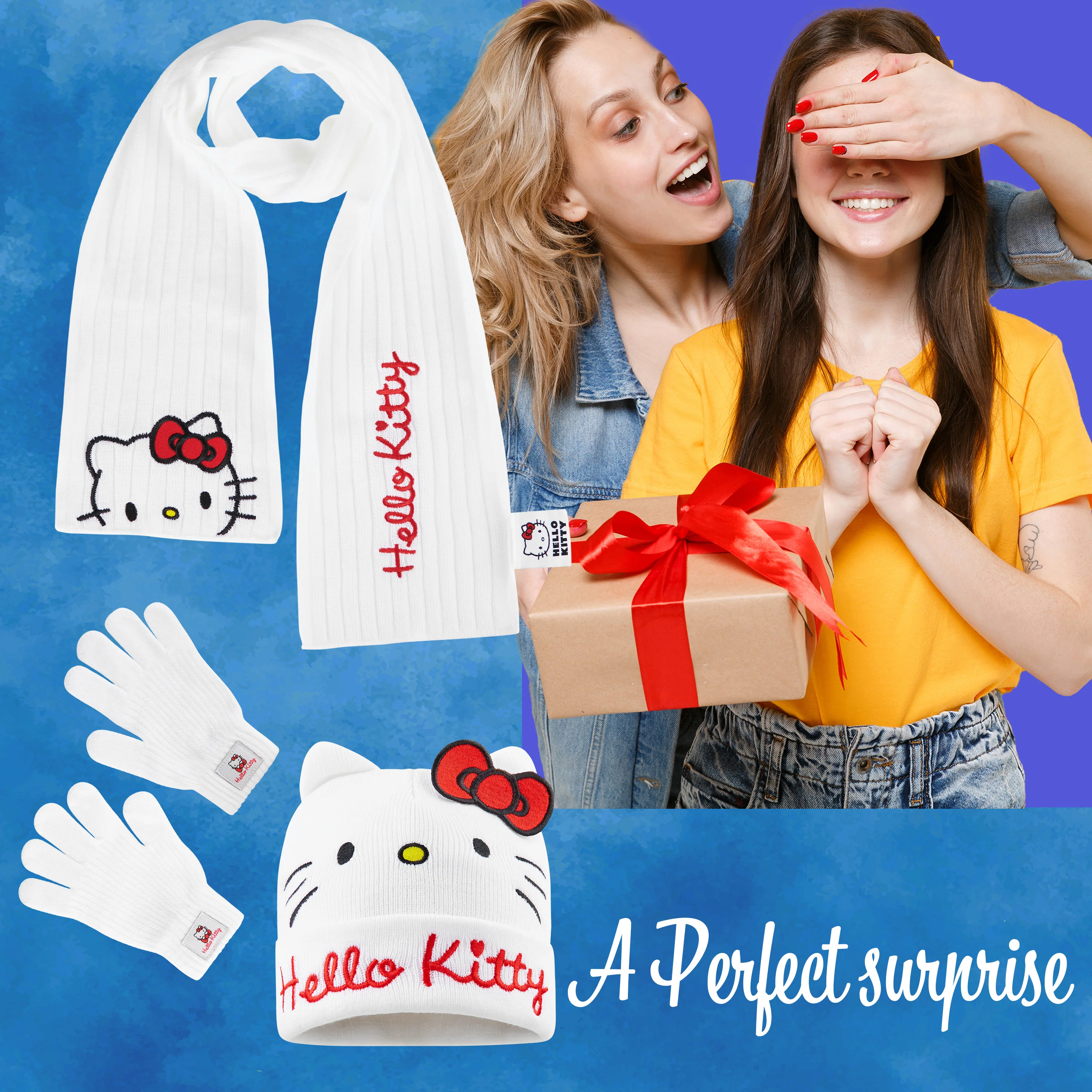 Hello Kitty Girls Scarf Beanie and Gloves Set 3 Piece Kawaii Cosy Warm Winter Accessories Anime Soft Knit for School Travel Days Out - Image 2