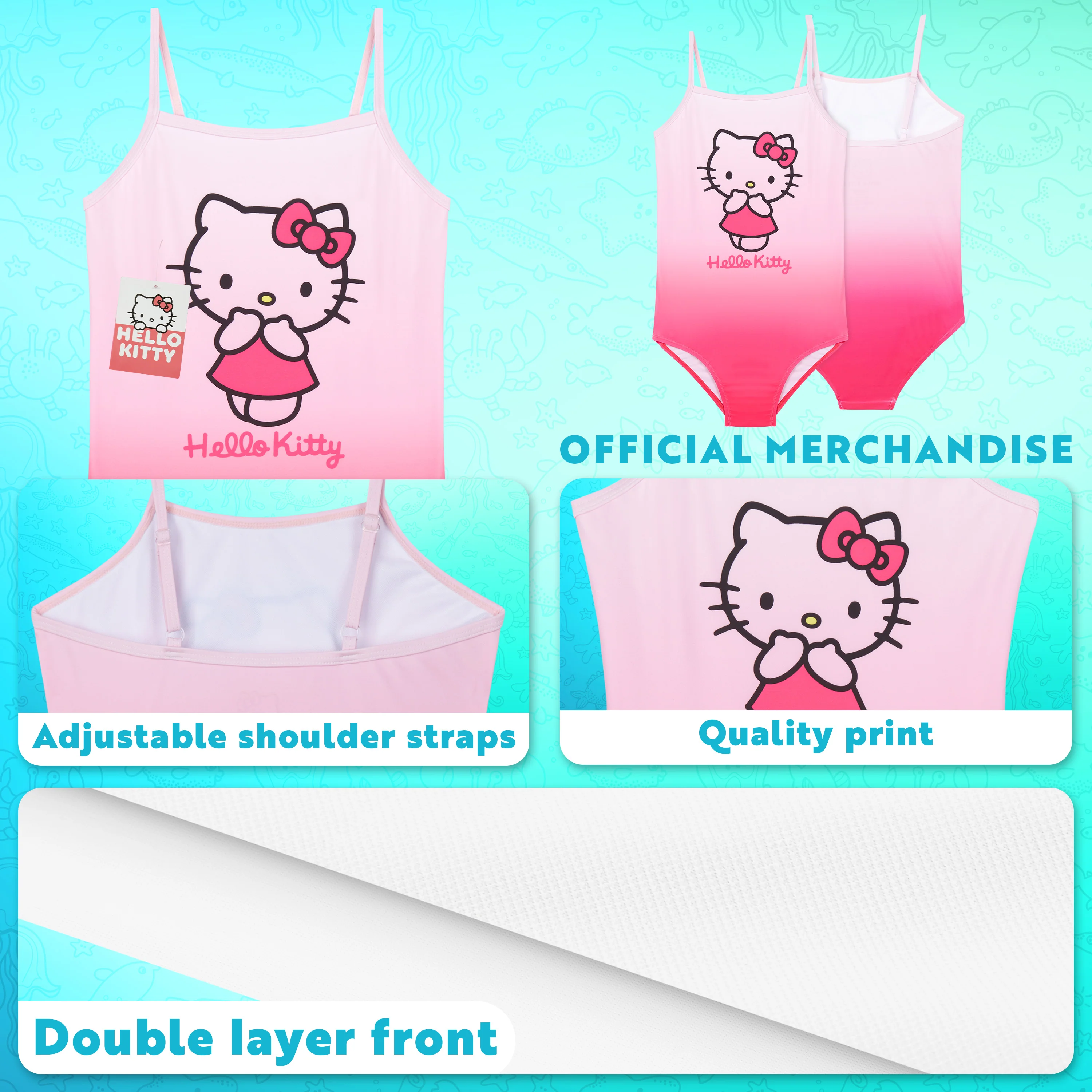 Hello Kitty Girls Swimming Costume One Piece Kawaii Swimsuit Kids Teens Comfortable Stretchy Swimwear for Beach Pool Holiday - Image 4
