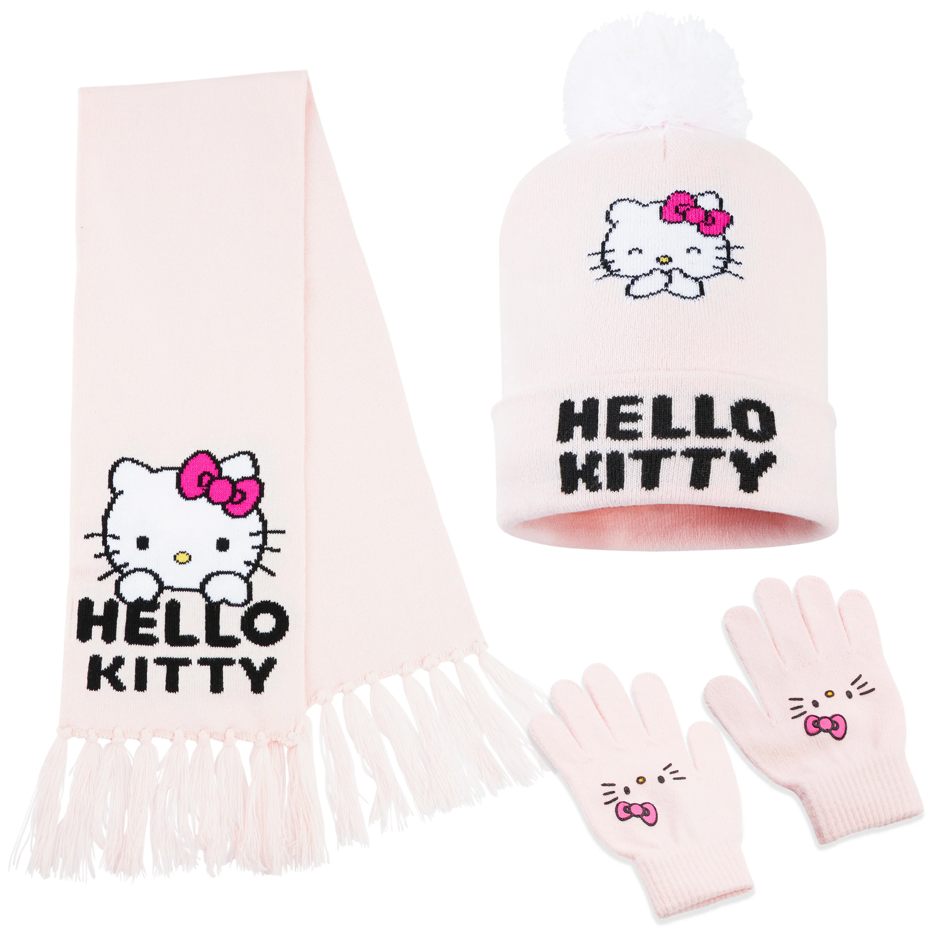 Hello Kitty Girls Winter Accessories Set, Hat Scarf and Gloves - Gifts for Girls