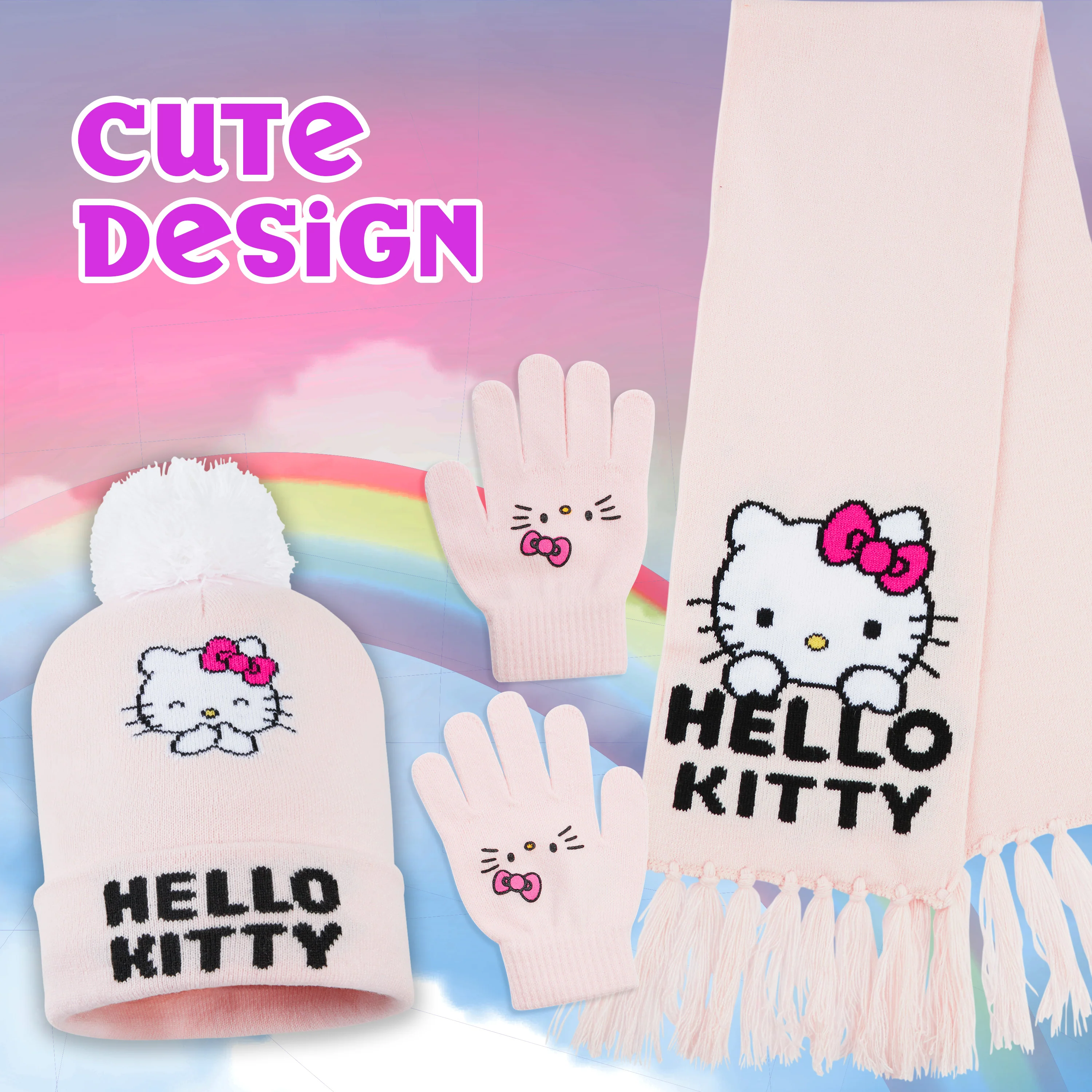 Hello Kitty Girls Winter Accessories Set, Hat Scarf and Gloves - Gifts for Girls - Image 6
