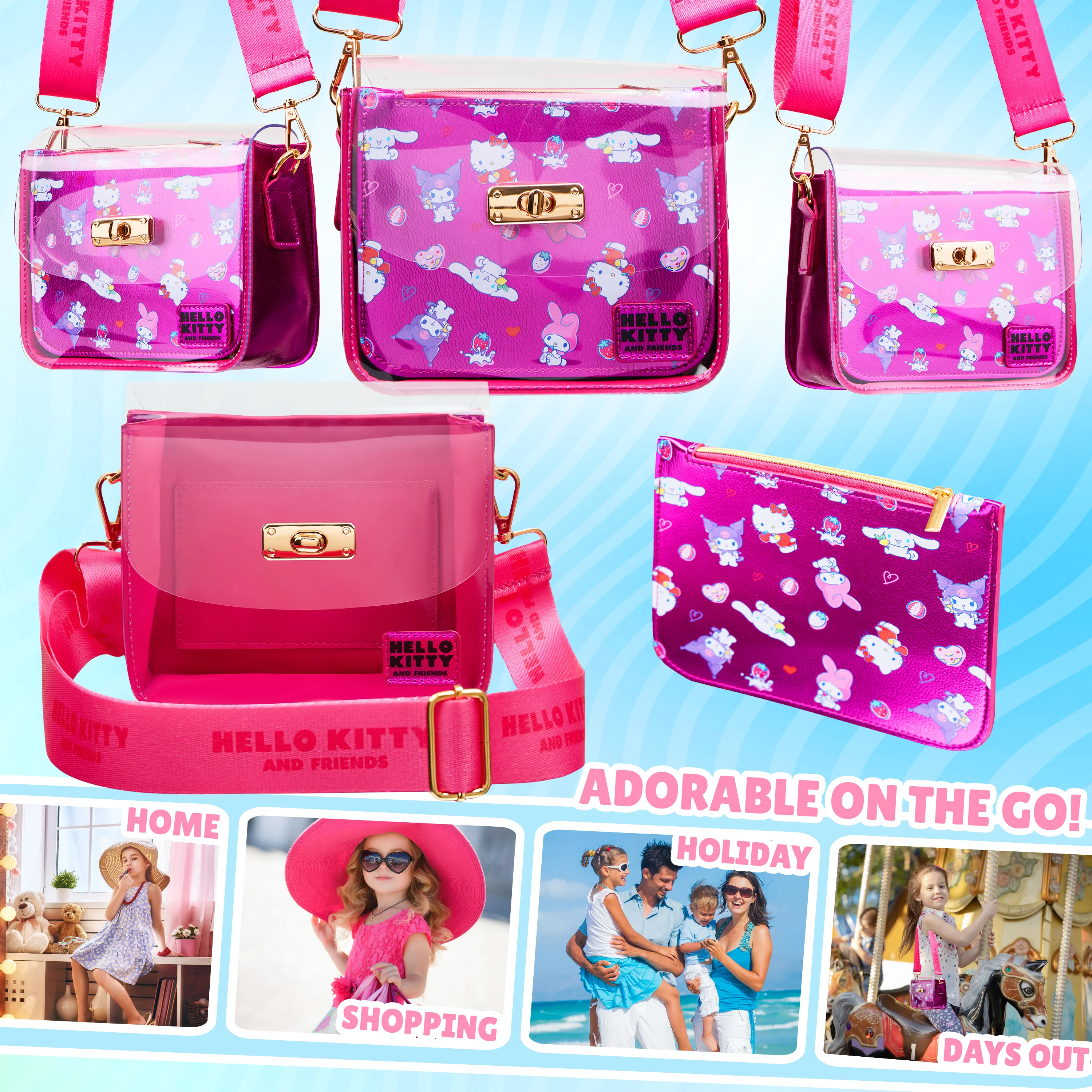 Hello Kitty Handbag Girls Teens Crossbody Shoulder Bag Kawaii Zipped Coin Purse Kuromi Travel Holiday Shopping Anime Gifts - Image 2