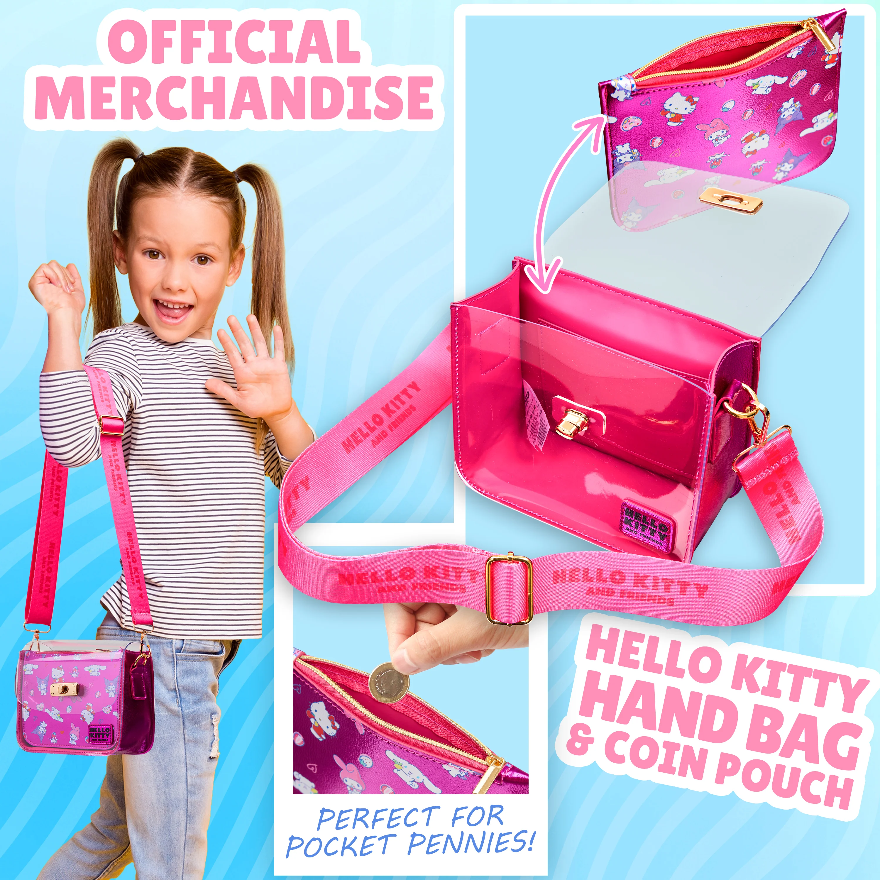 Hello Kitty Handbag Girls Teens Crossbody Shoulder Bag Kawaii Zipped Coin Purse Kuromi Travel Holiday Shopping Anime Gifts - Image 3