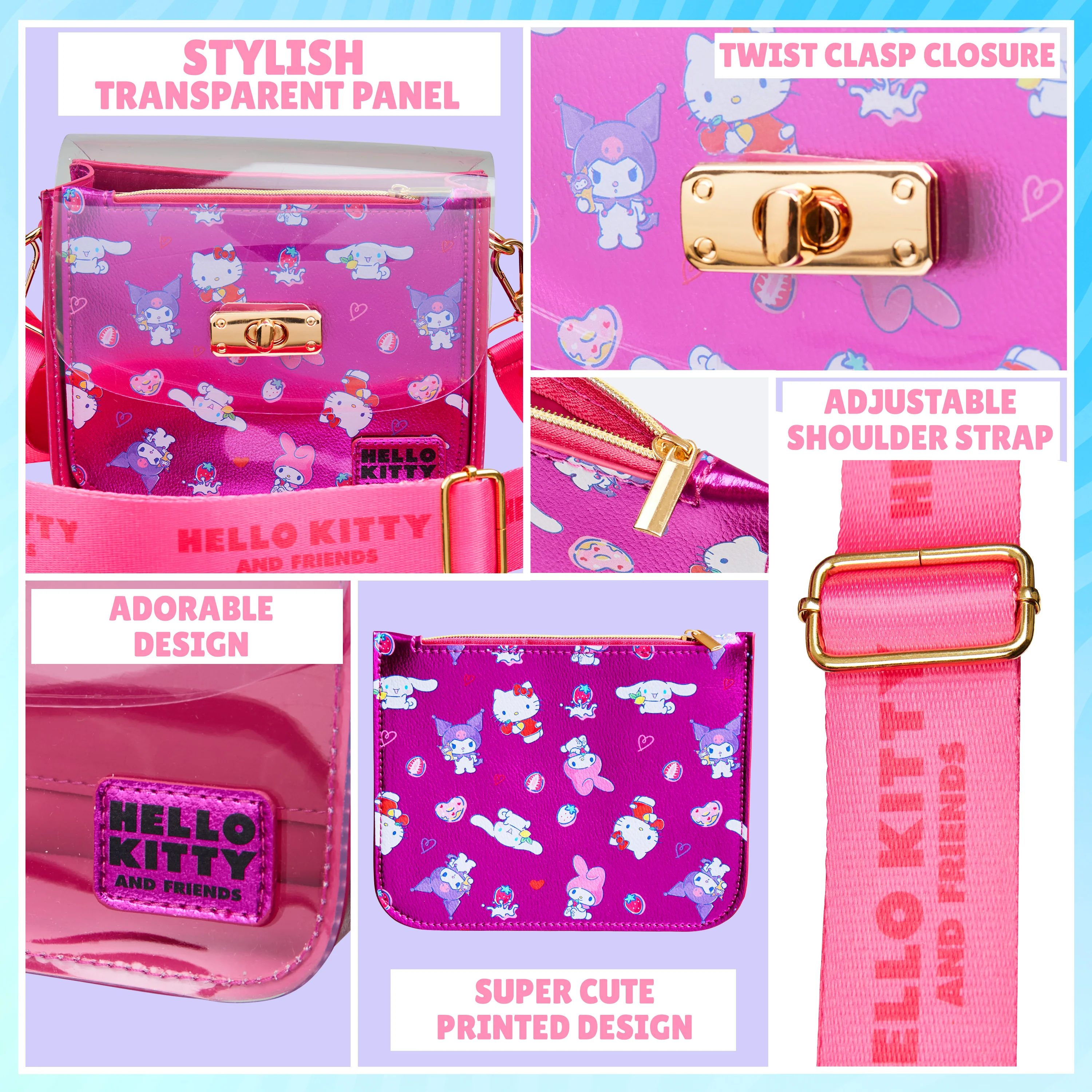 Hello Kitty Handbag Girls Teens Crossbody Shoulder Bag Kawaii Zipped Coin Purse Kuromi Travel Holiday Shopping Anime Gifts - Image 4