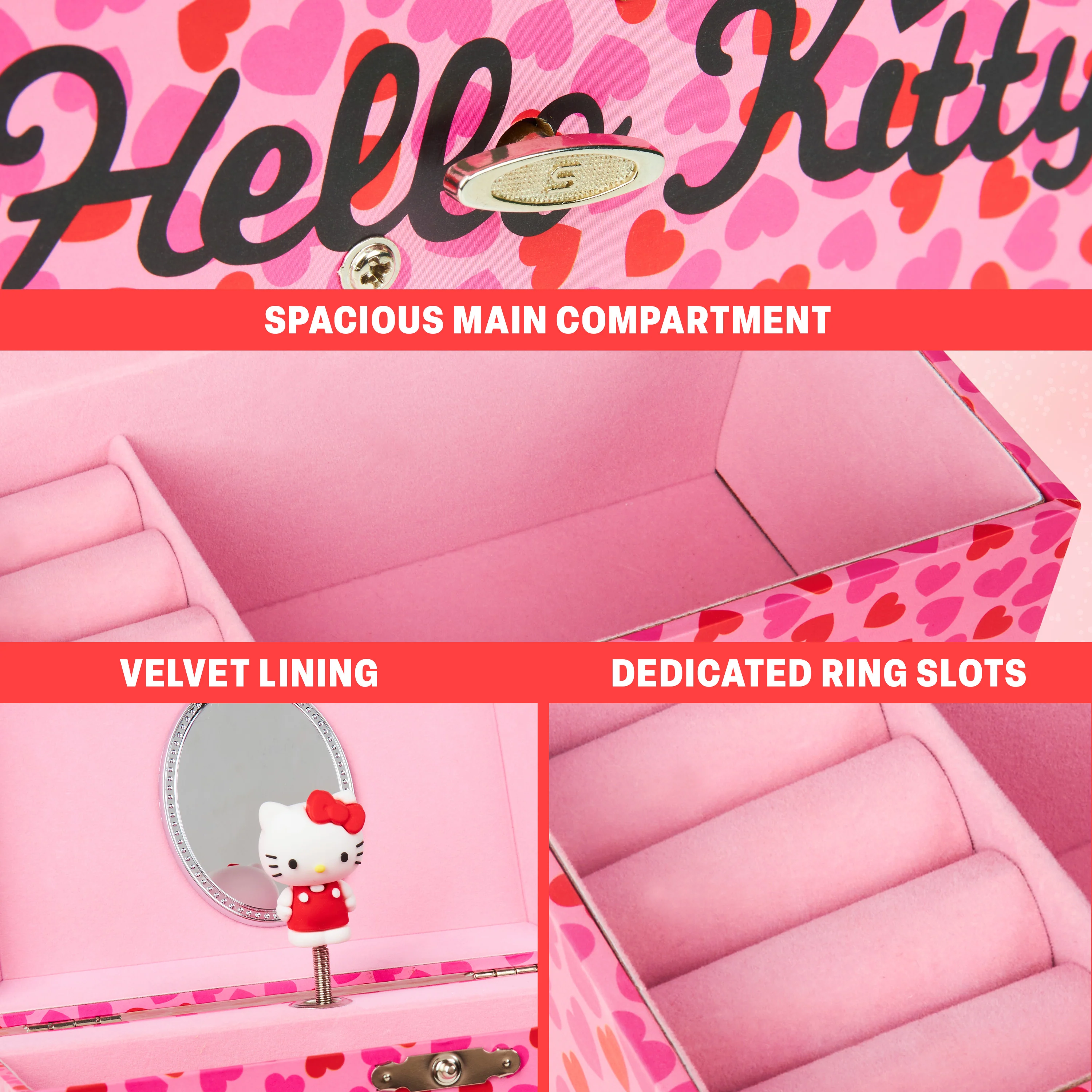 Hello Kitty Jewellery Box Musical Wind Up Spinning Figure Kawaii Keepsake Memory Box Girls Teens Ring Slots Organiser Bedroom Decor Anime Gifts for Girls - Image 4