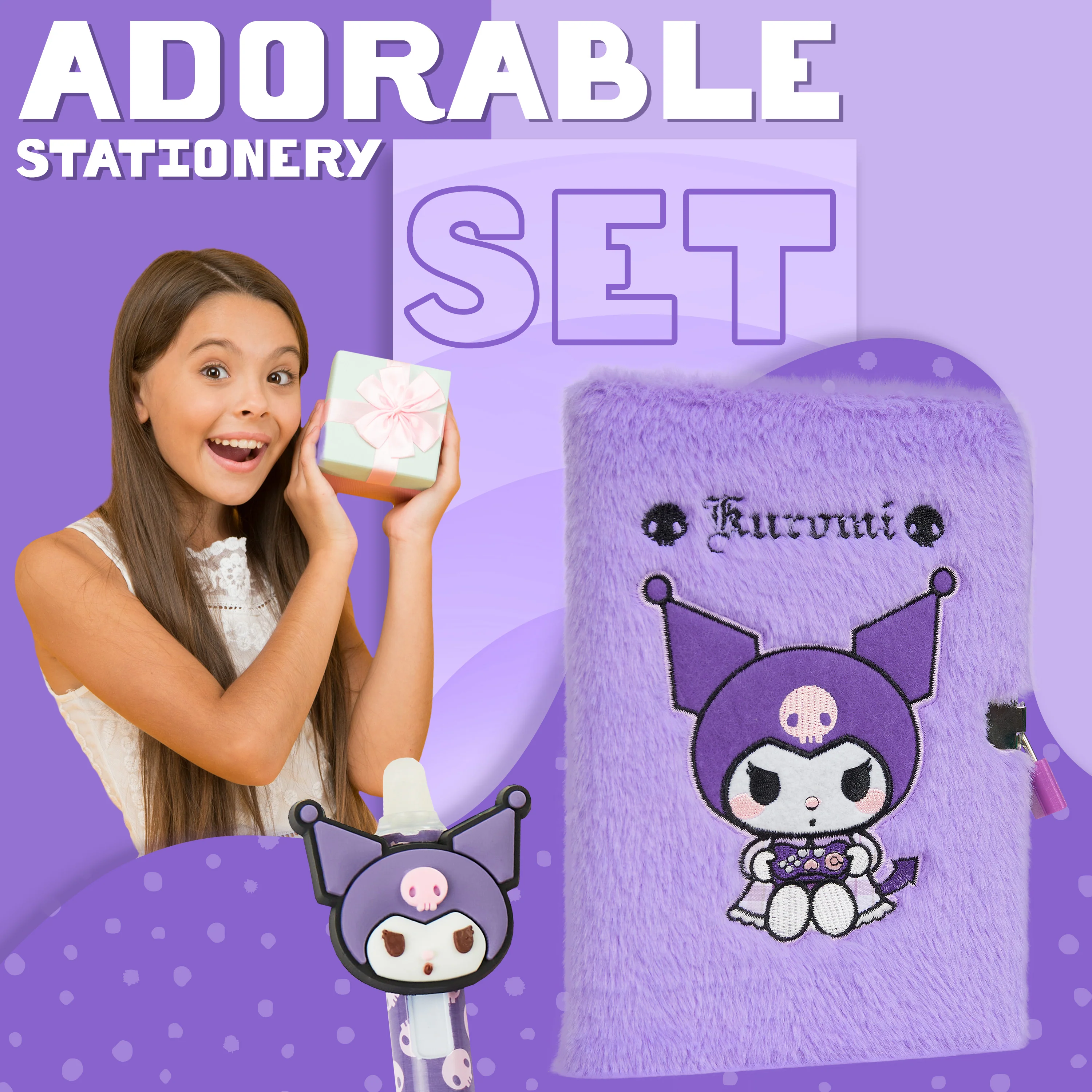 Hello Kitty Kuromi A5 Lockable Diary and Pen, Stationery Set - Gifts for Her (Purple) - Image 3
