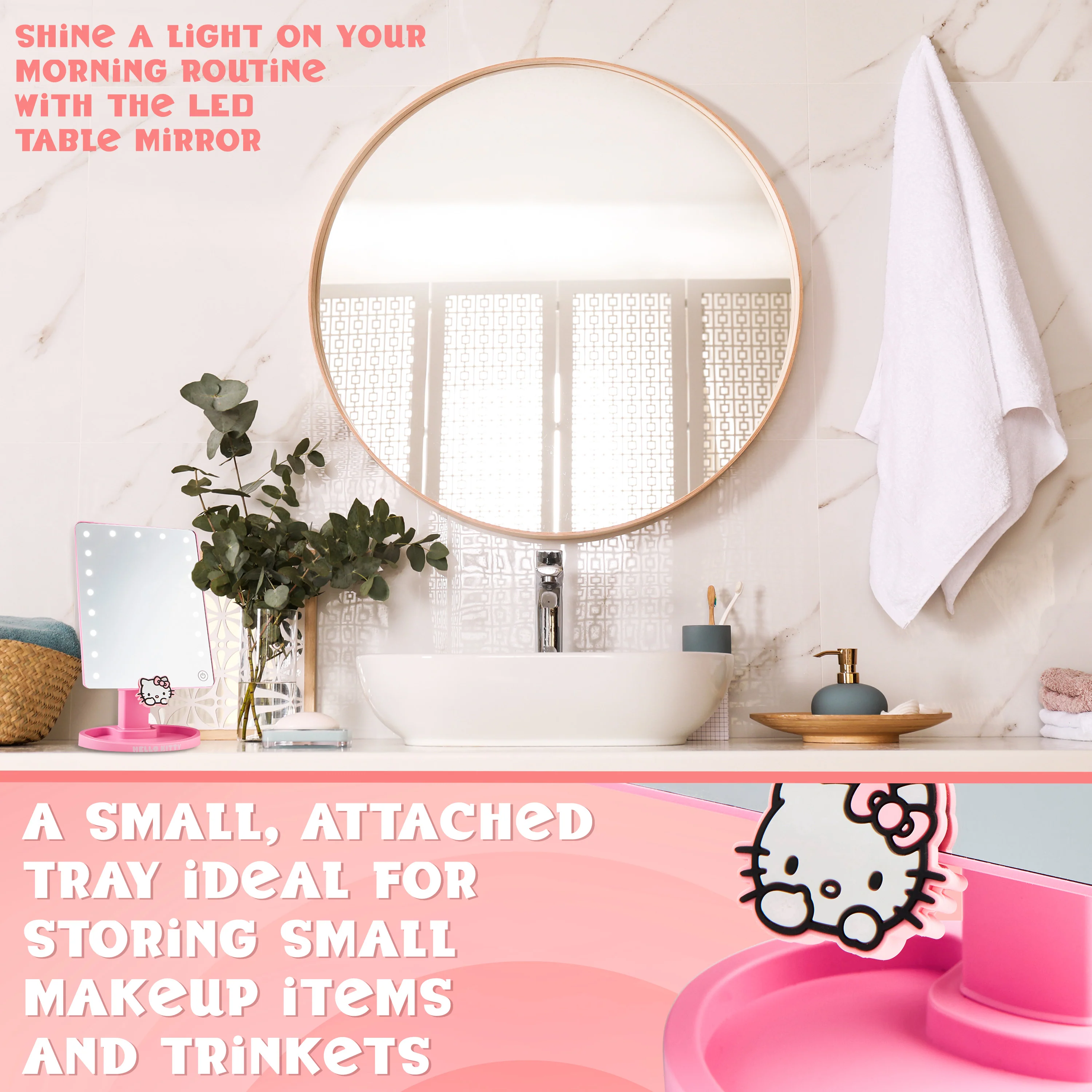 Hello Kitty LED Table Mirror with Trinket Tray, Bedroom Travel - Gifts for Her - Image 6