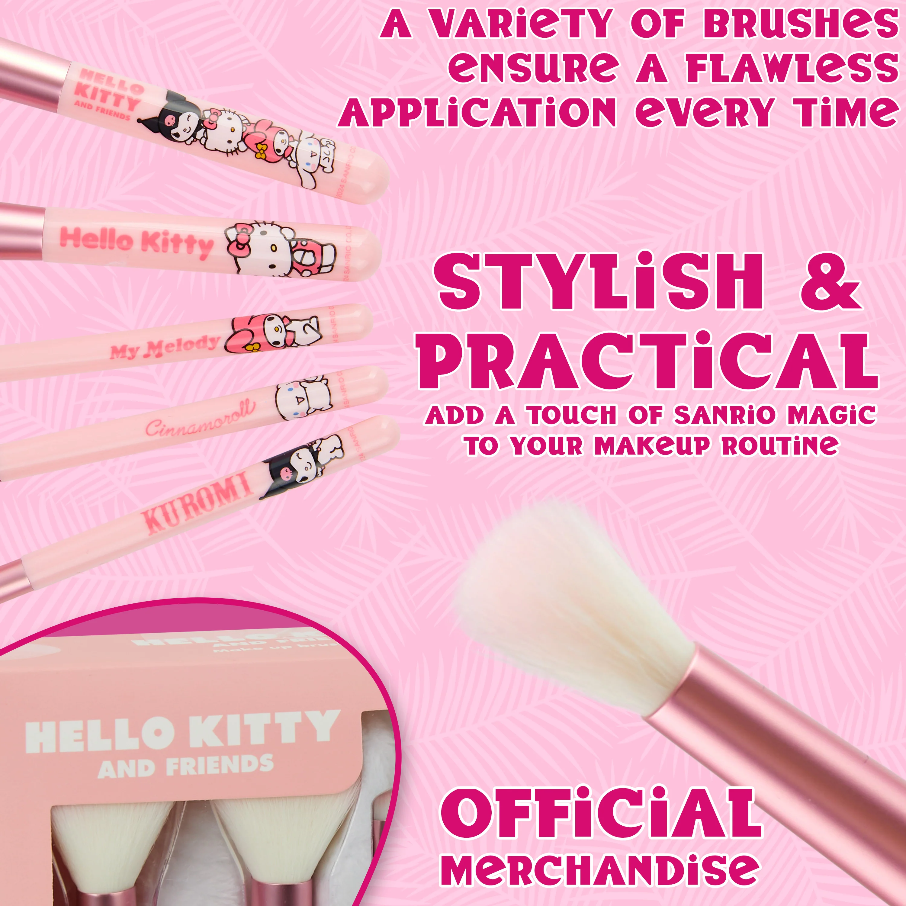 Hello Kitty Makeup Brush Set of 5 with Fluffy Headband - Gifts for Her - Image 5