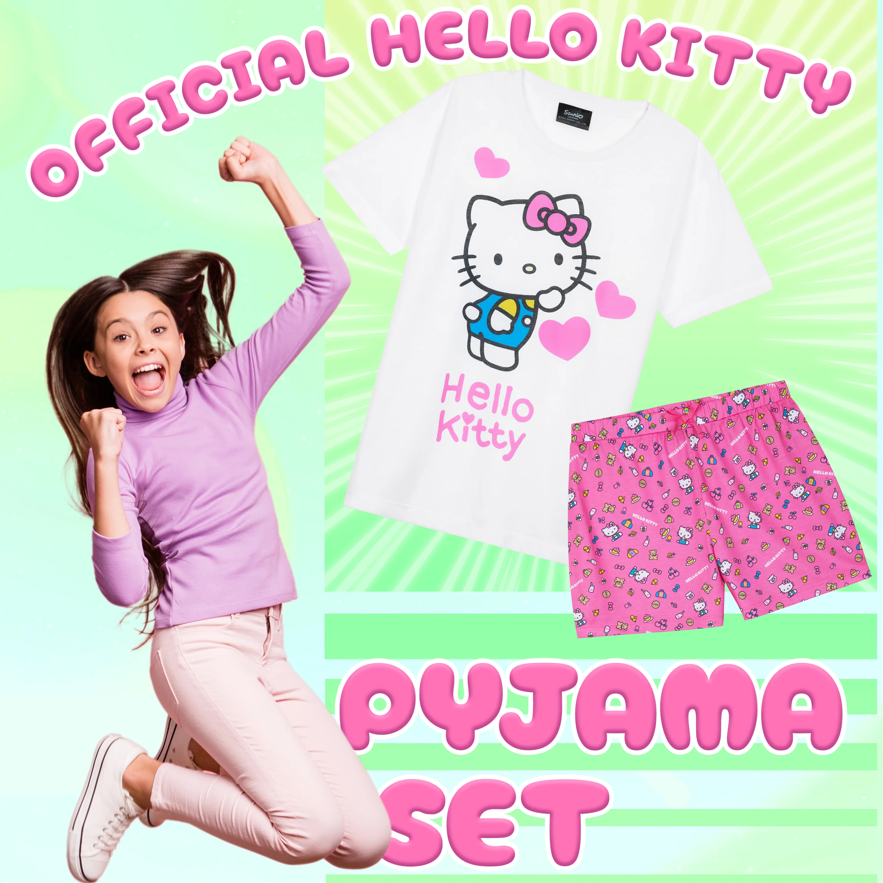Hello Kitty PJs for Girls Short Sleeve Pyjamas Set for Kids Teenagers Kawaii Lounge Sets Nightwear Soft Comfy Sleepwear Gifts for Girls - Image 2