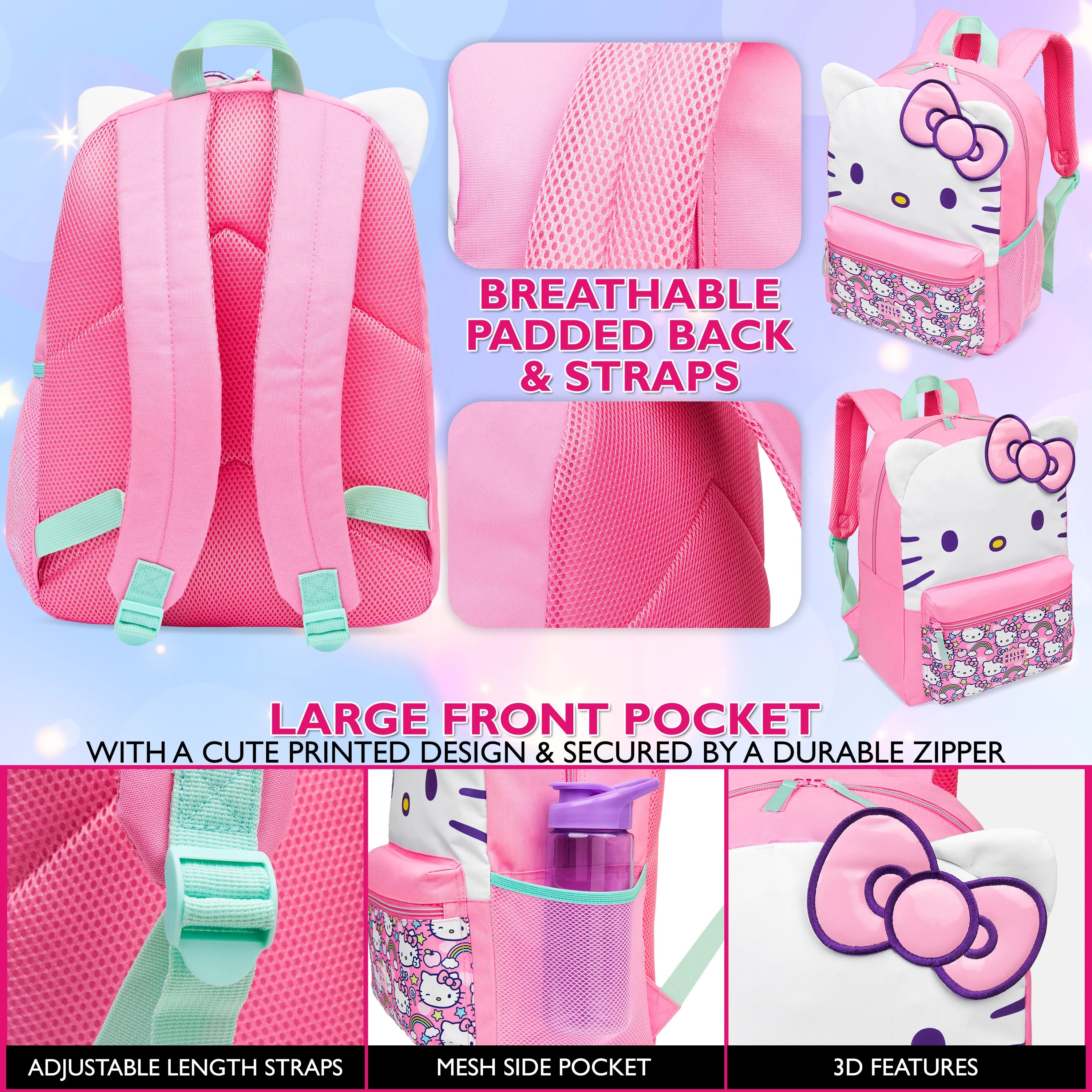 Hello Kitty Sanrio Backpack for Girls Tweens Kawaii Rucksack School Bag Lightweight Teens Anime Daypack for PE Sports Holiday Travel Sleepovers - Image 4
