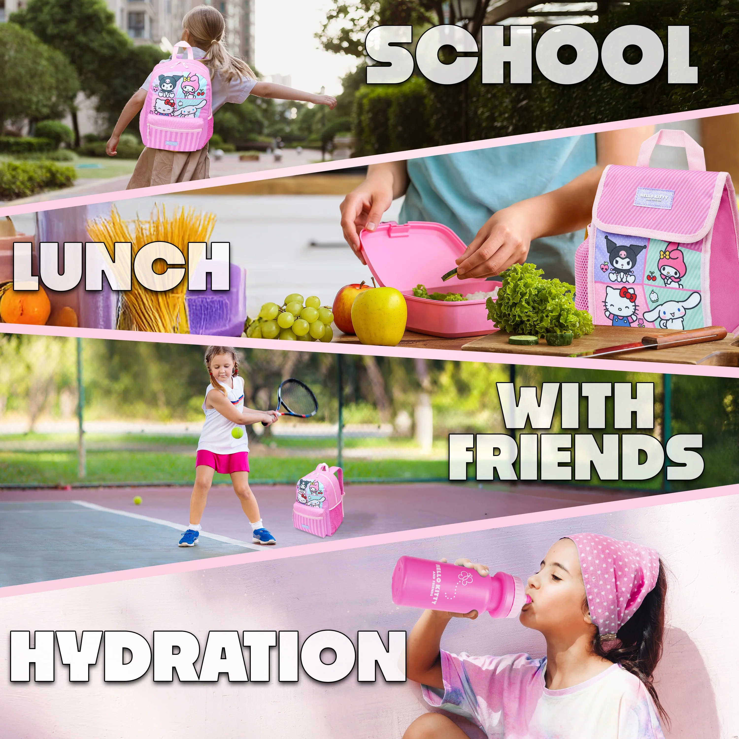 Hello Kitty Sanrio Backpack Set 4 Pcs Girls Water Bottle Pencil Case Insulated Lunch Bag - Image 3