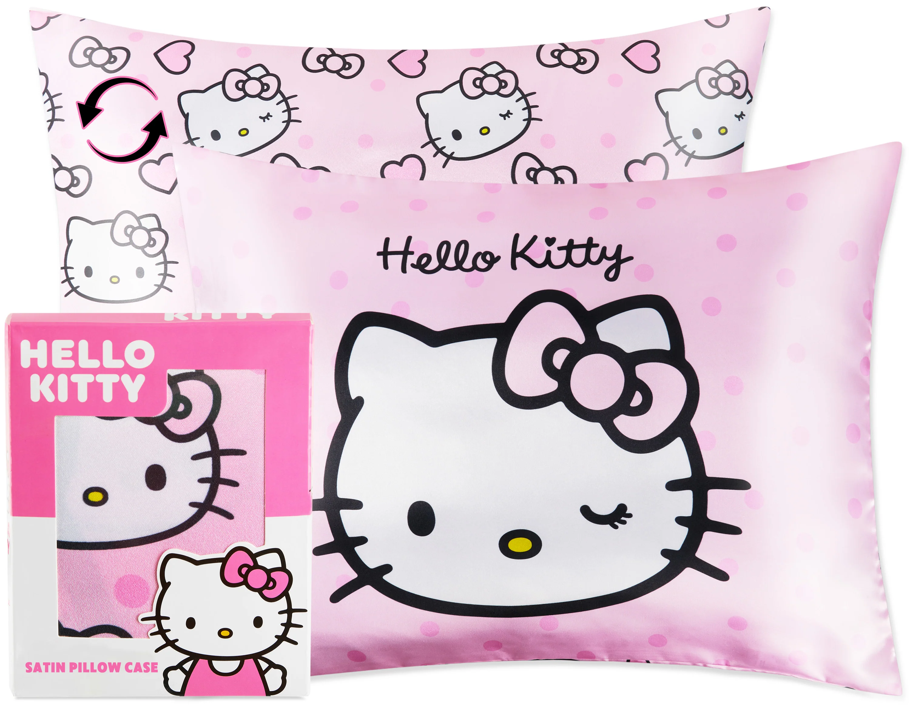 Hello Kitty Satin Pillowcase for Hair Skin Benefits for Girls Teens Women Kawaii 48 x 66cm Cooling Soft Zip Closure Bedroom Decor, Beauty Gifts for Her