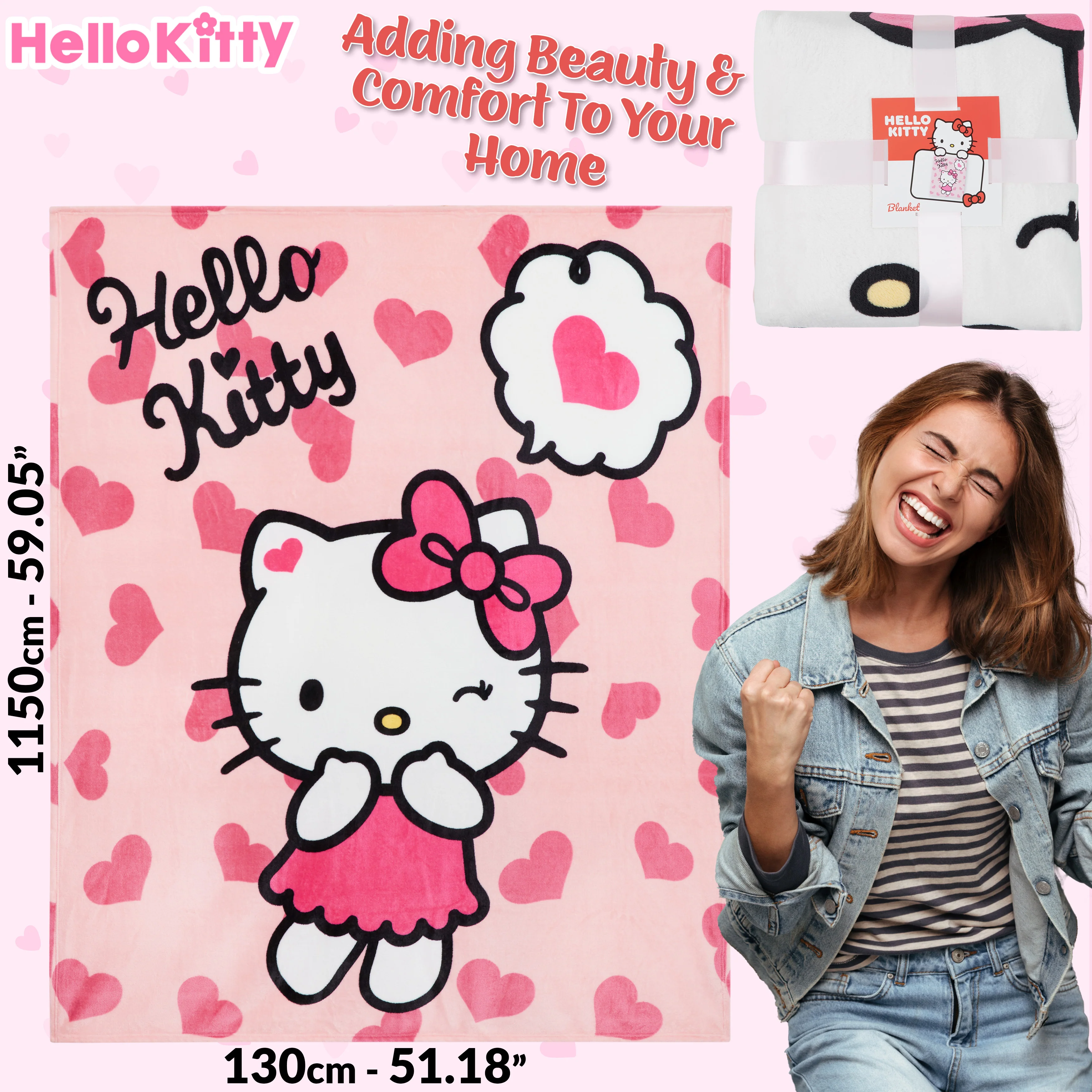 Hello Kitty Soft Fleece Bed Blanket, Cosy Bed Throw 150 x 130cm - Gifts for Her - Image 6