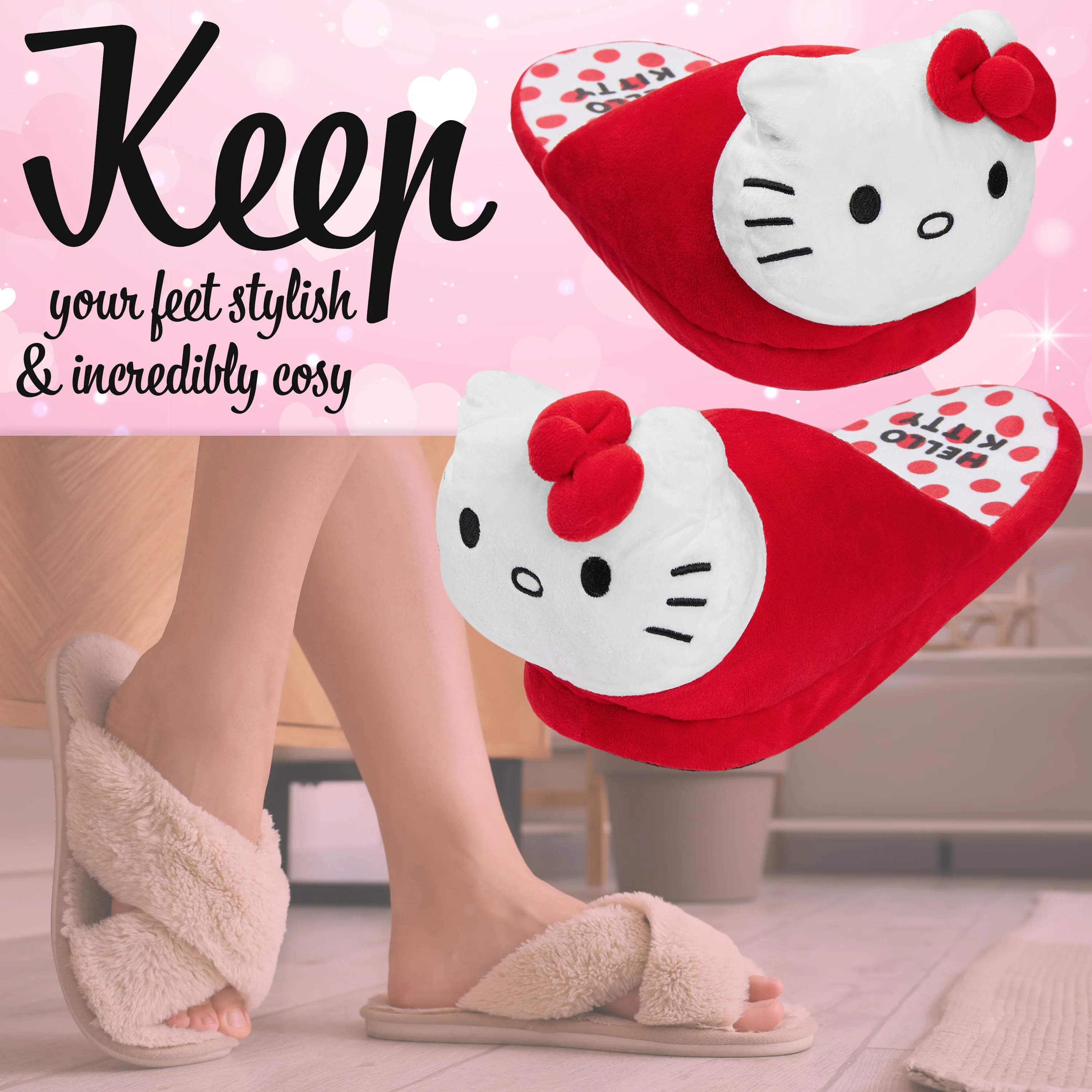 Hello Kitty Womens 3D Slippers, Cosy Indoor House Shoes Non Slip Loungewear - Gifts for Her - Image 2