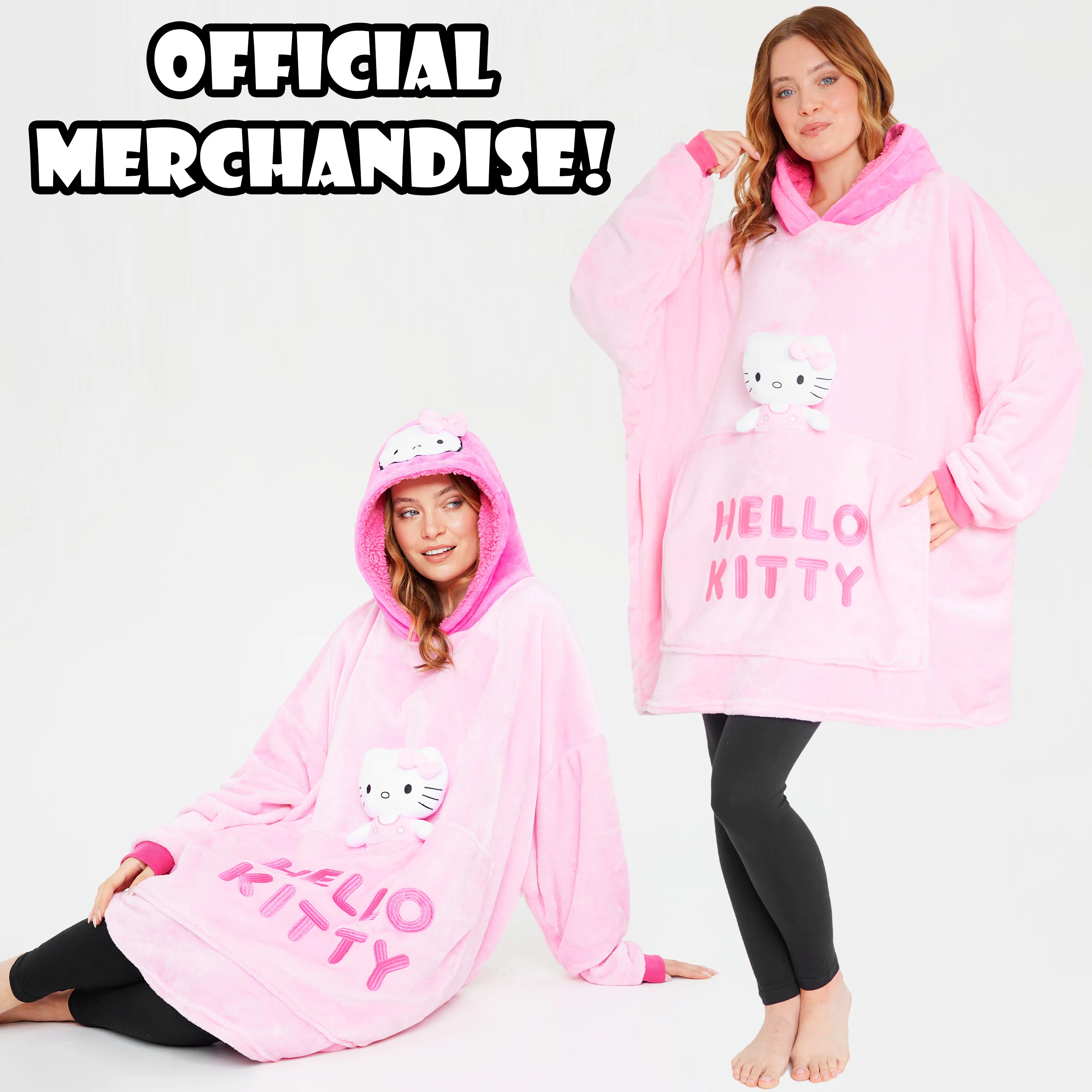 Hello Kitty Womens Fleece Hoodie Blanket with Attached Plush, Cosy Loungewear - Gifts for Her Pink - Image 2