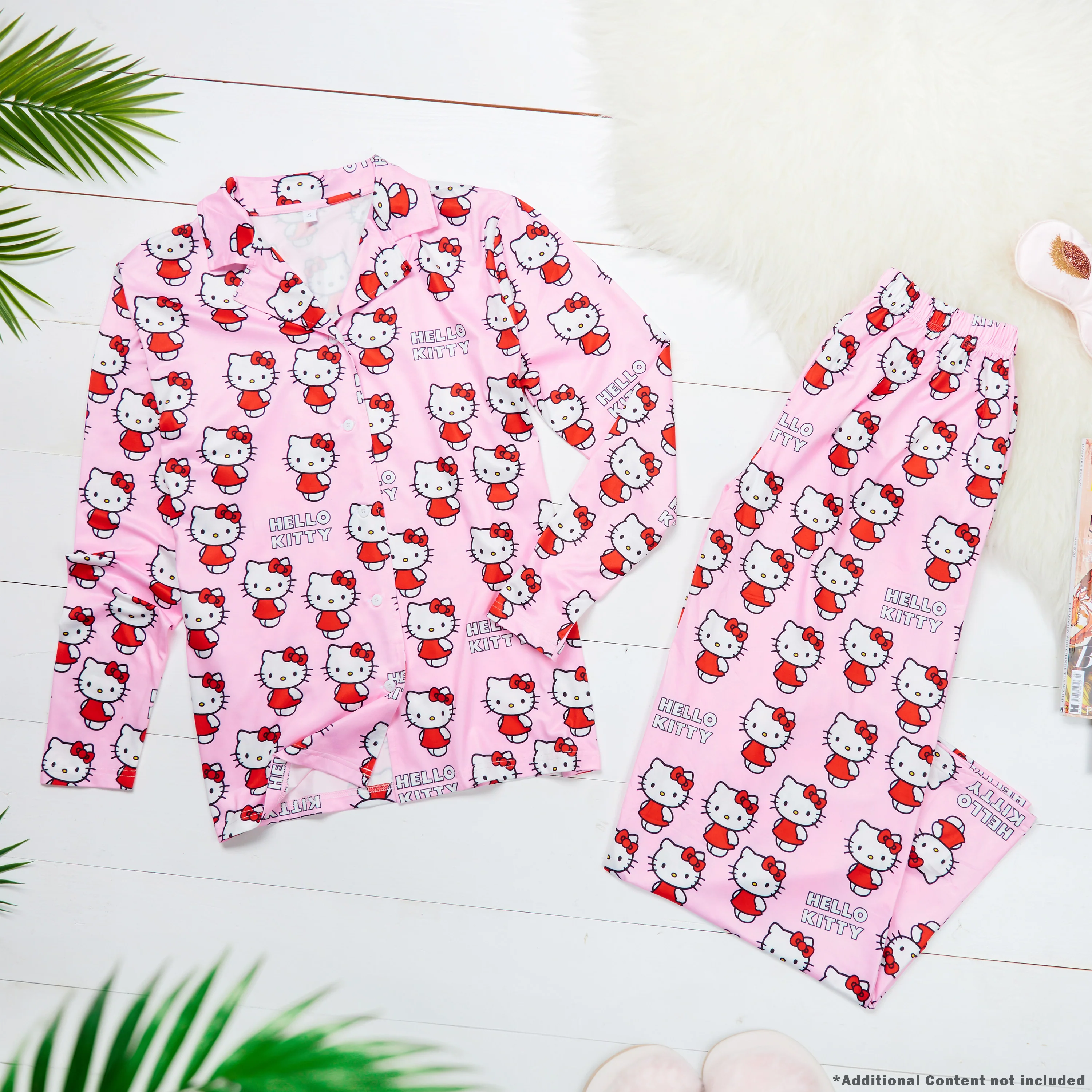 Hello Kitty Womens Long Pyjama Set, Classic Button Down Nightwear, Loungewear for Her - Image 2