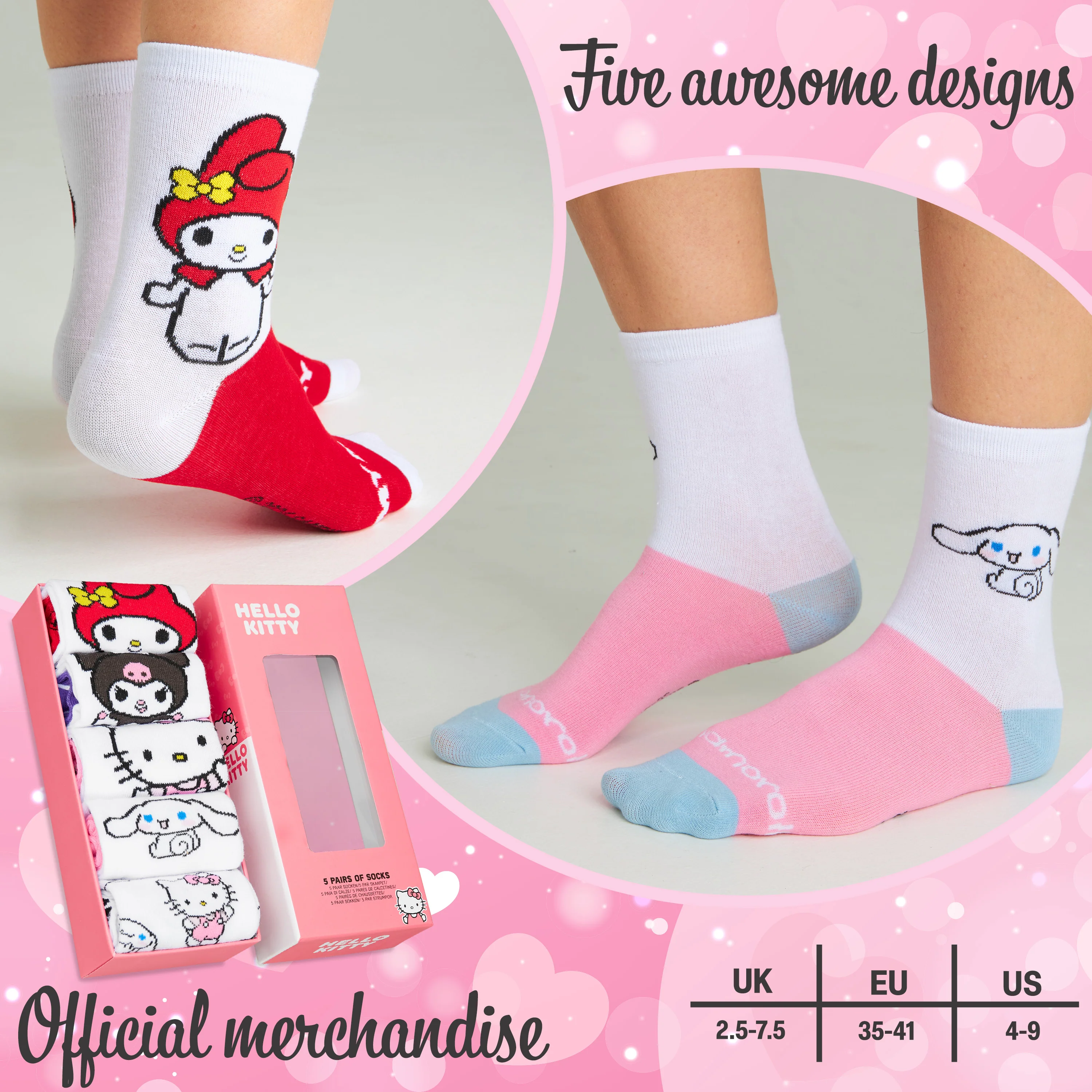 Hello Kitty Women's Novelty Calf Socks, Soft and Breathable Pack of 5 - Gifts for Her - Image 6