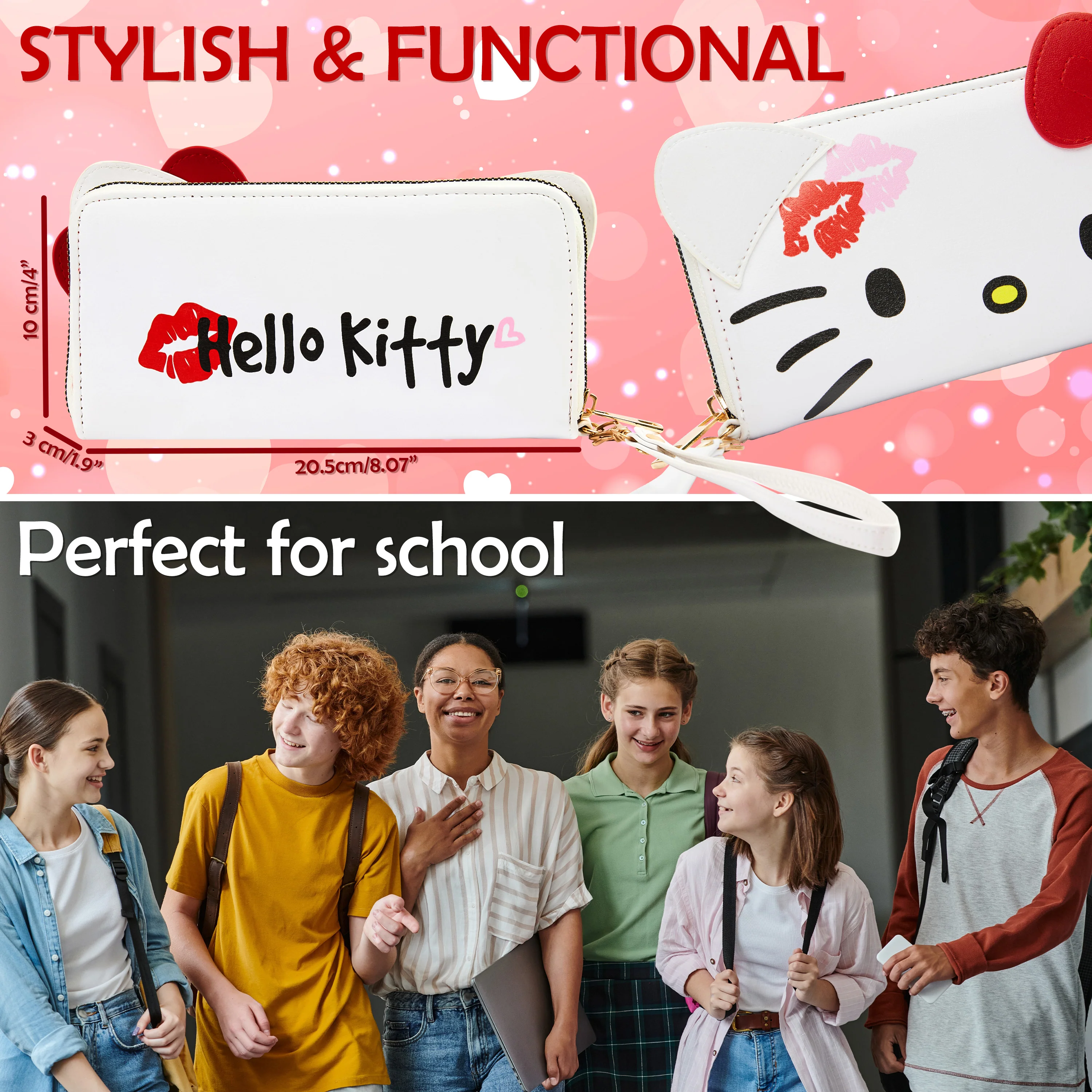 Hello Kitty Womens Zip Around Purse, Card Slots Coin Compartment - Gifts for Her - Image 6
