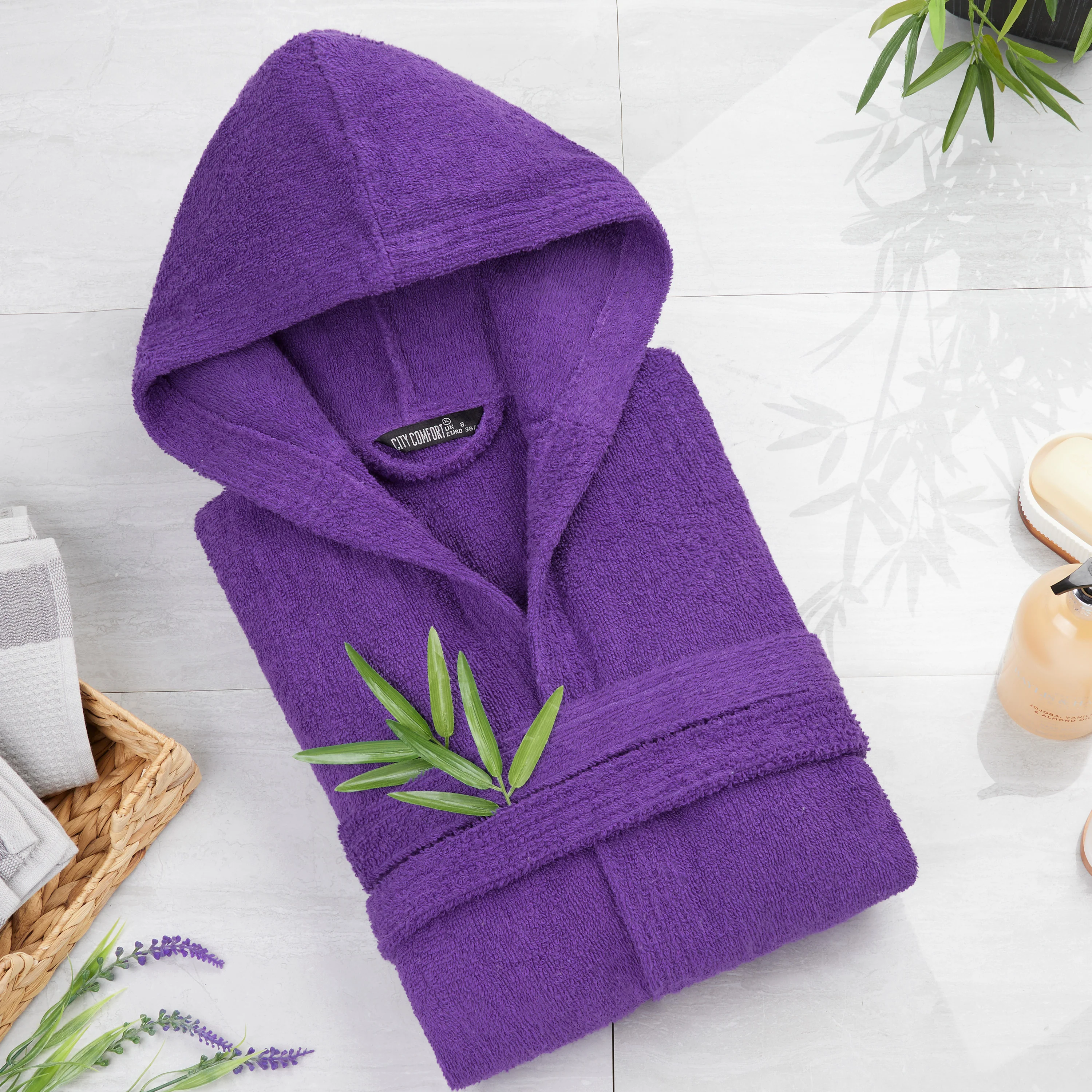 Hooded Bath Robes for Women - Absorbent Cotton Terry Towelling Bathrobe - Image 2