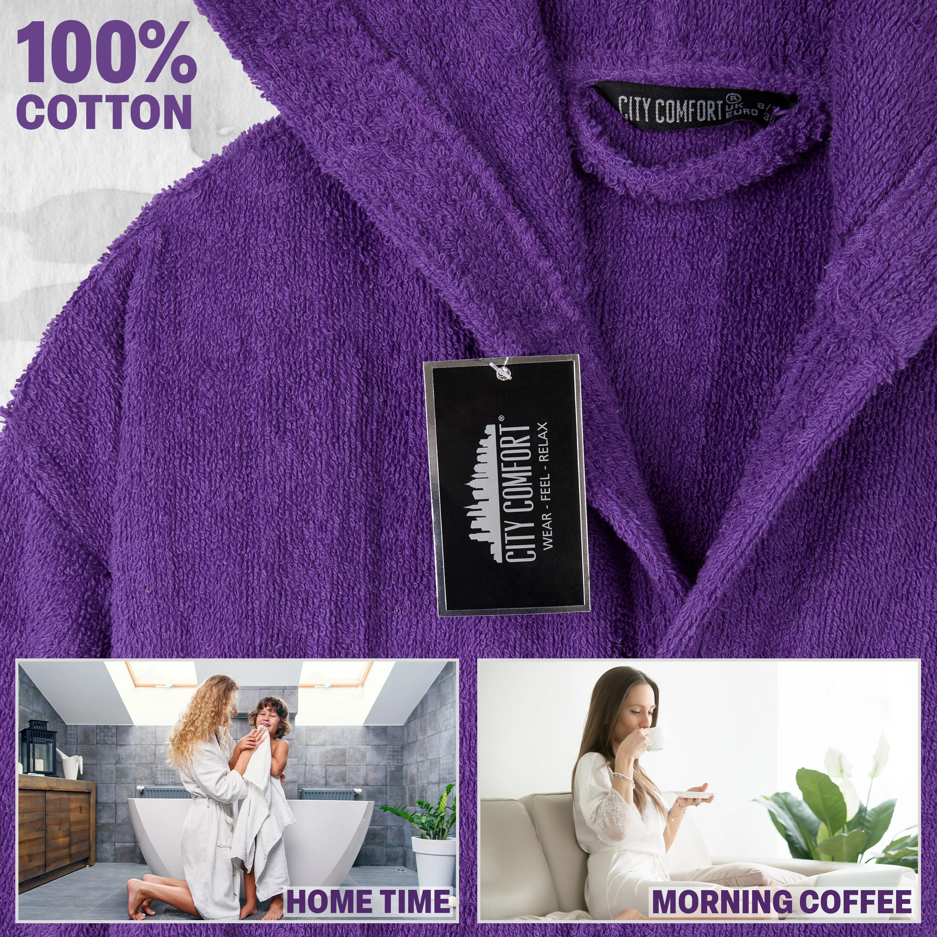 Hooded Bath Robes for Women - Absorbent Cotton Terry Towelling Bathrobe - Image 5