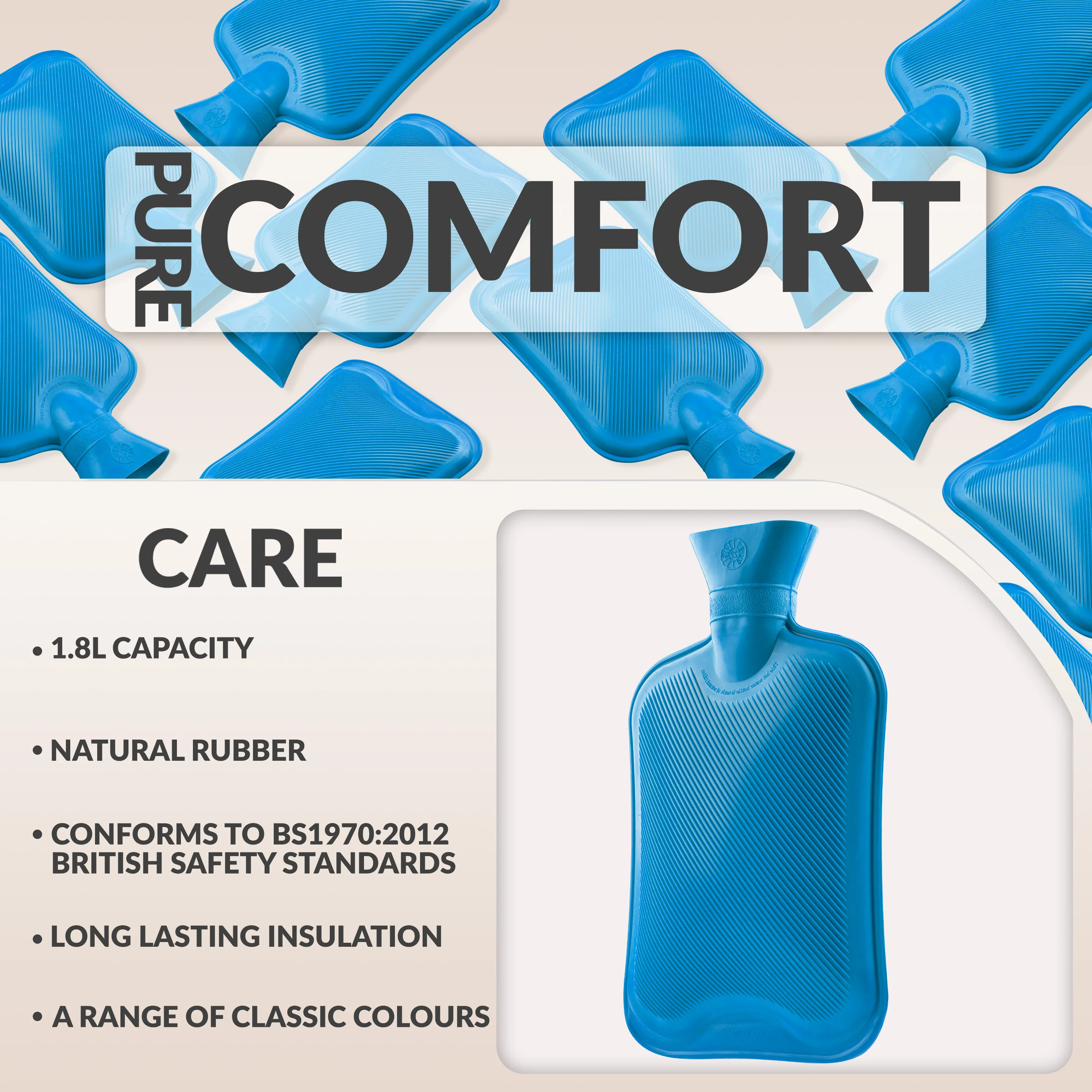 Hot Water Bottle Large 1.8L Rubber Hot Water Bag - Blue - Image 3