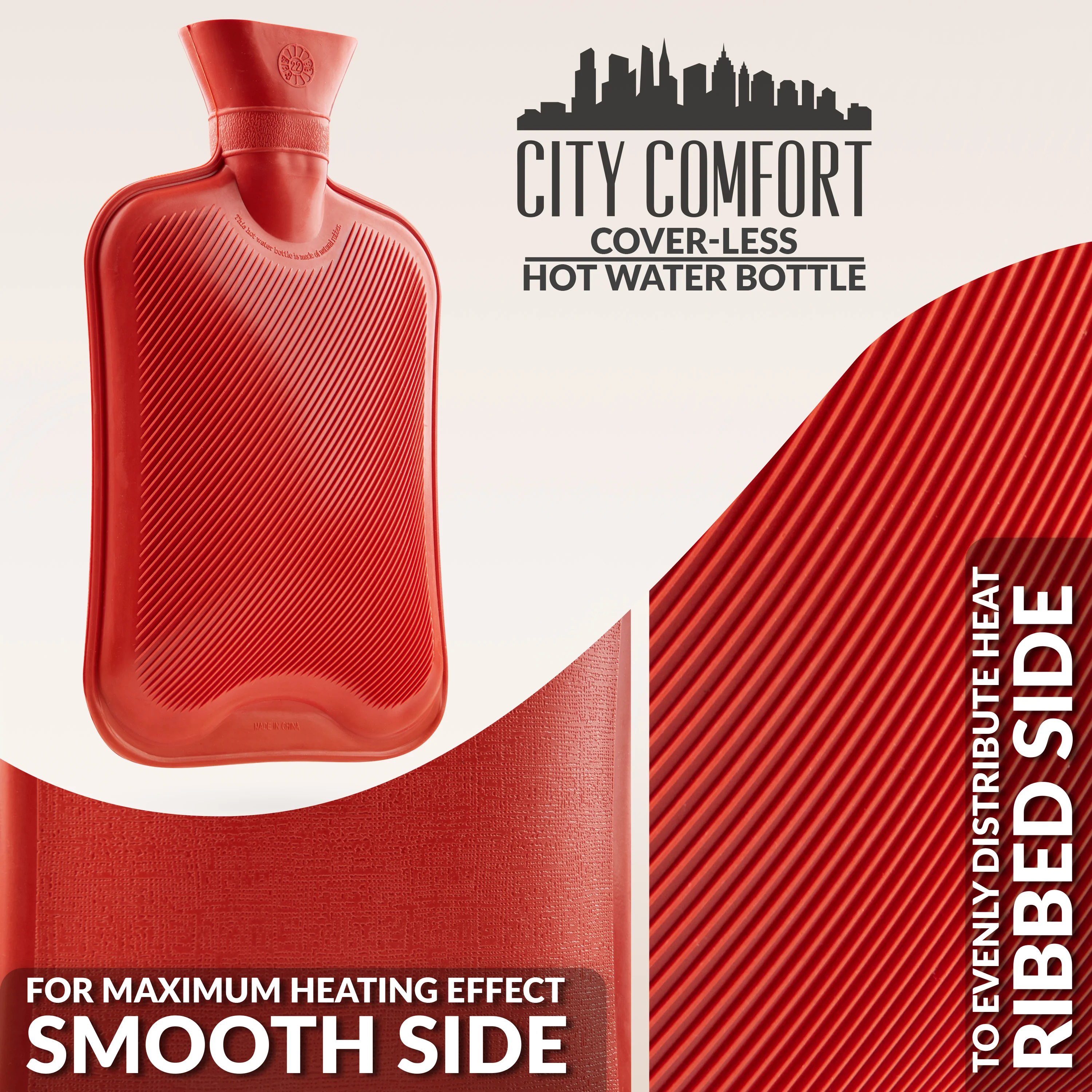 Hot Water Bottle Large 1.8L Rubber Hot Water Bottle - Red - Image 4