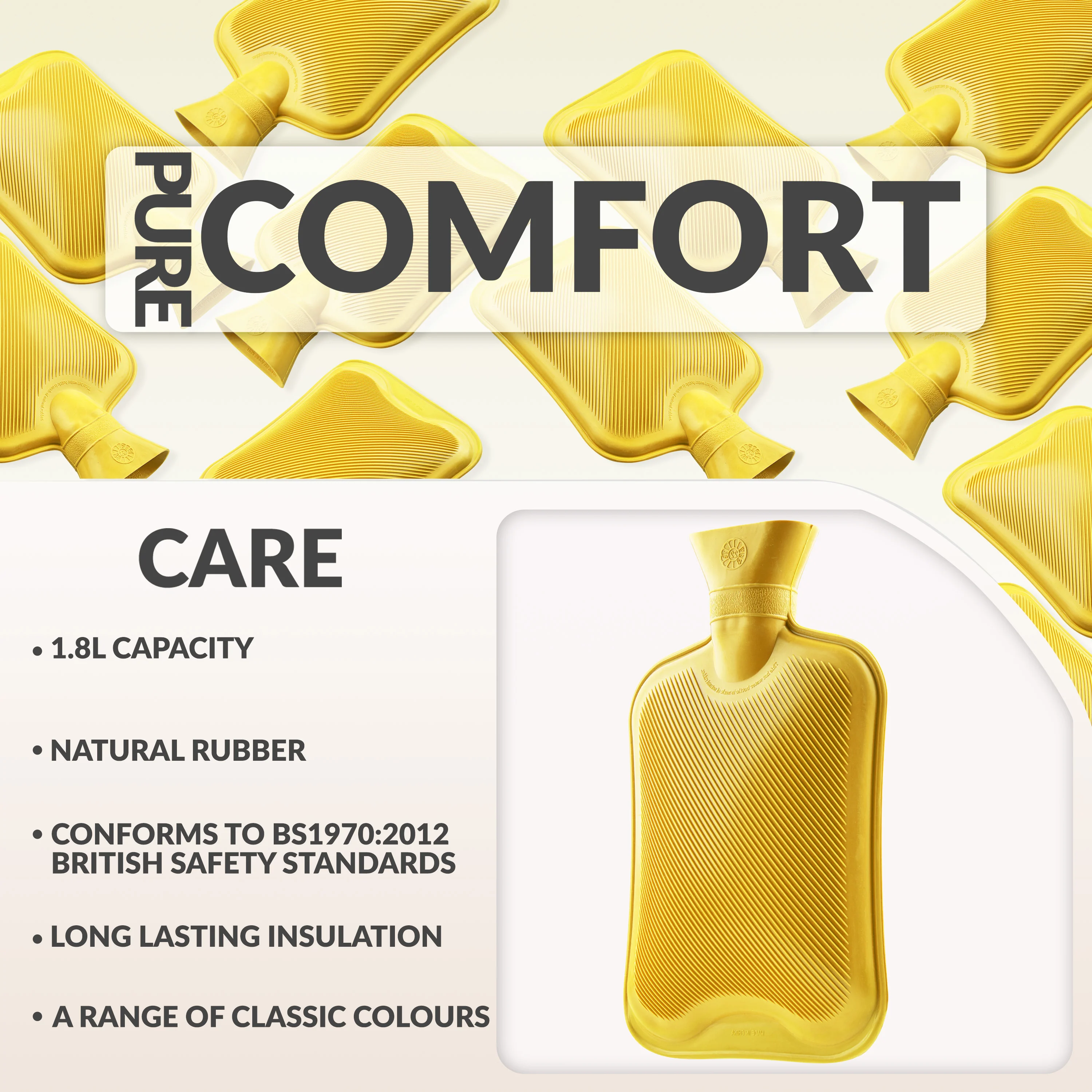 Hot Water Bottle Large 1.8L Rubber Hot Water Bottle - Yellow - Image 3