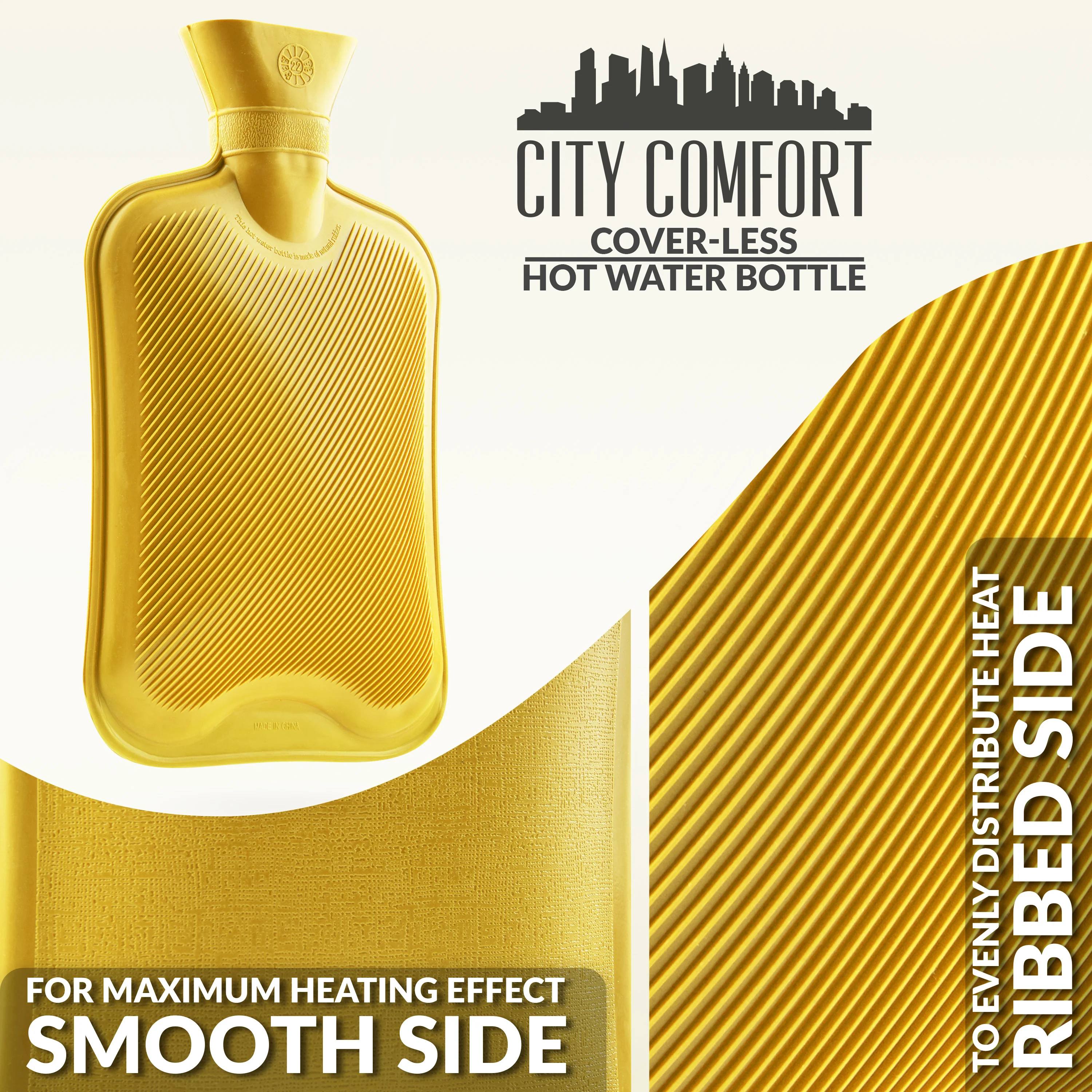 Hot Water Bottle Large 1.8L Rubber Hot Water Bottle - Yellow - Image 4