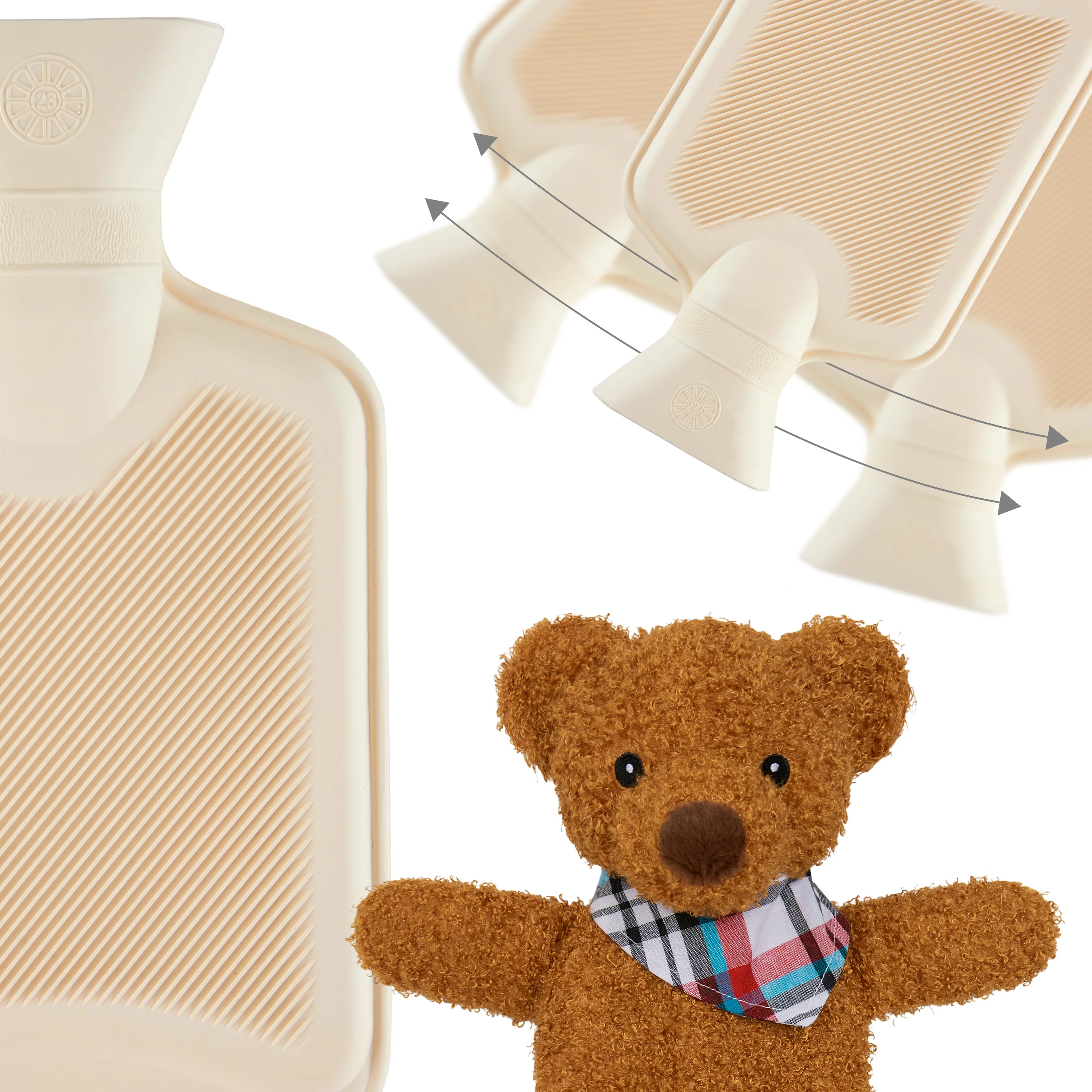 Hot Water Bottle with Animal Fleece Cover - Brown Teddy Bear - Image 5