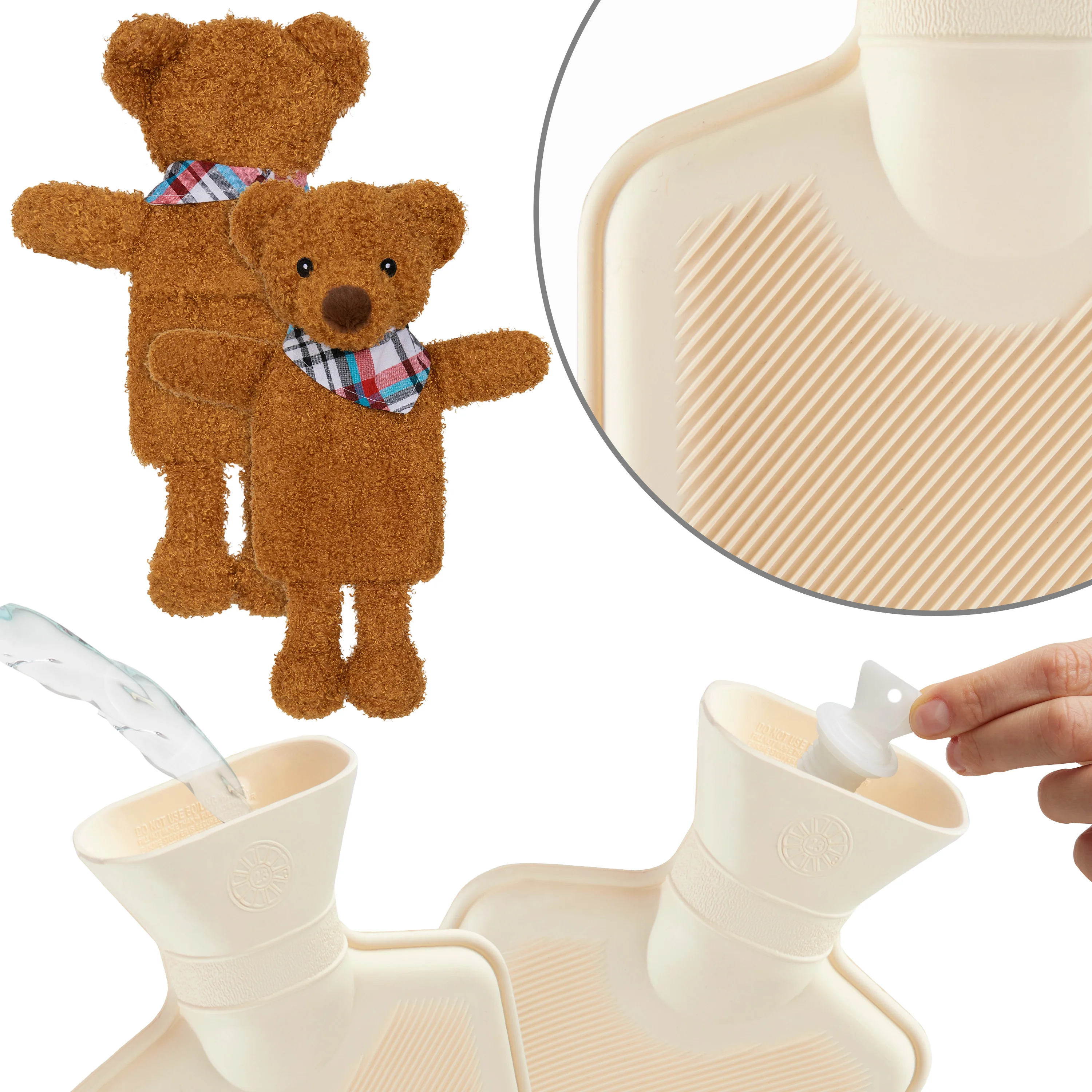 Hot Water Bottle with Animal Fleece Cover - Brown Teddy Bear - Image 6